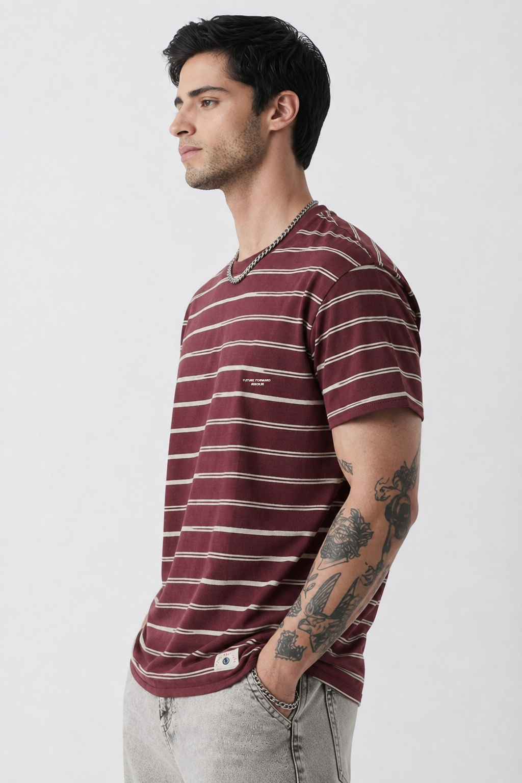 Men Round Neck Stripes Half Sleeves T-Shirt