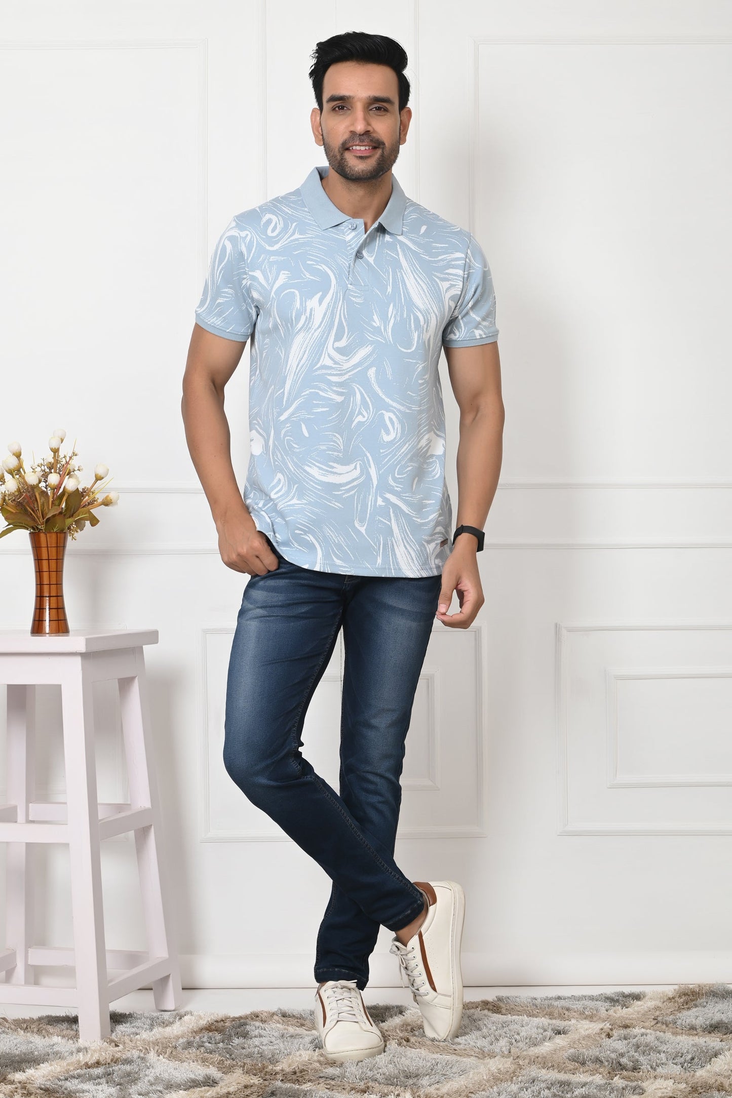 Arbour Men Polo Neck All Over Print T-Shirt