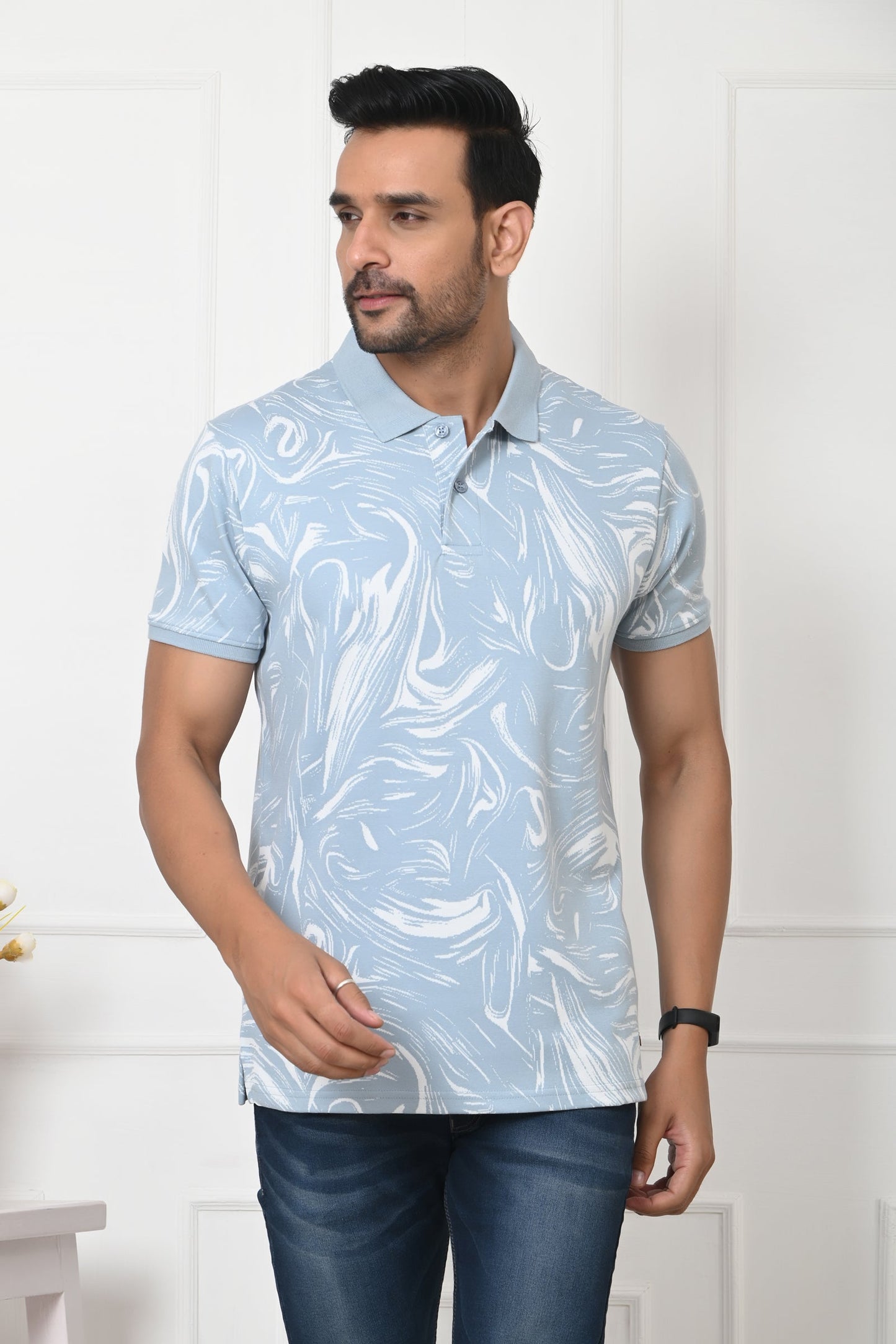Arbour Men Polo Neck All Over Print T-Shirt