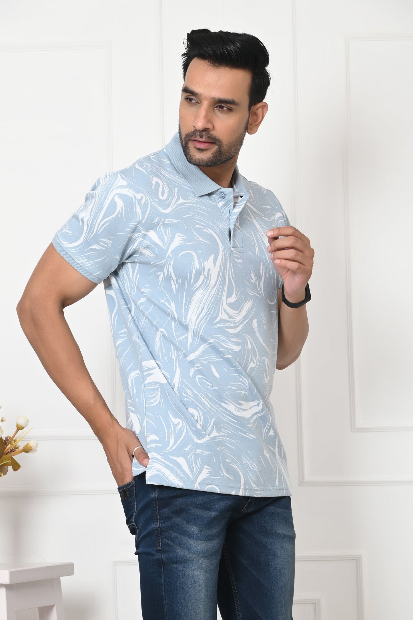 Arbour Men Polo Neck All Over Print T-Shirt