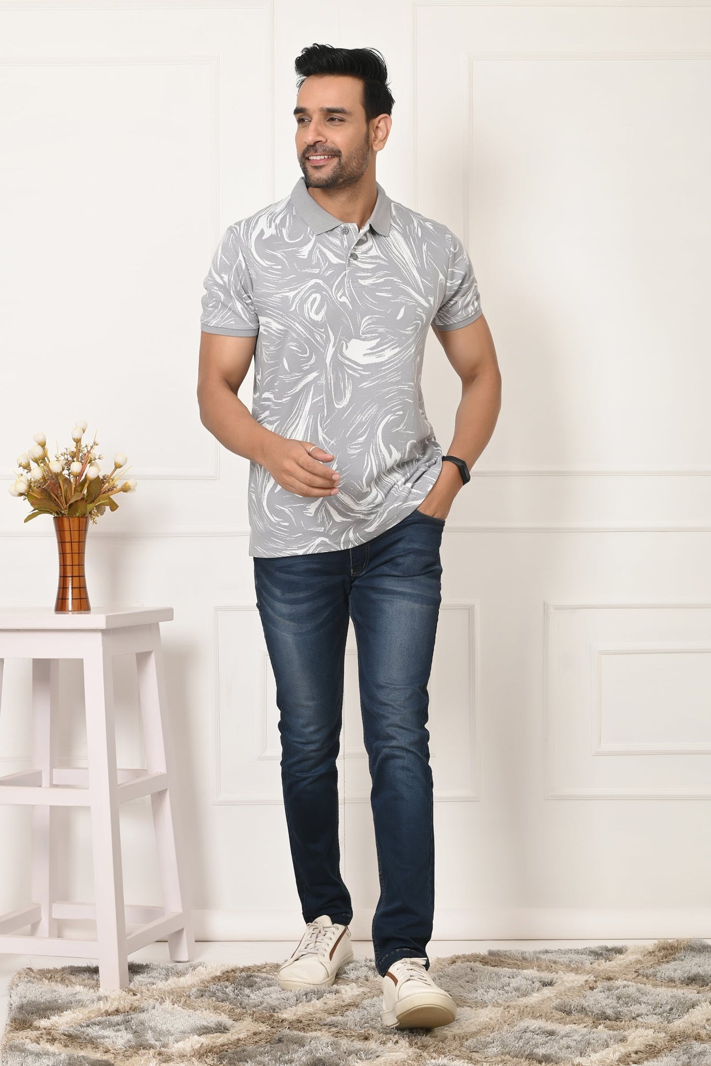 Arbour Men Polo Neck All Over Print T-Shirt