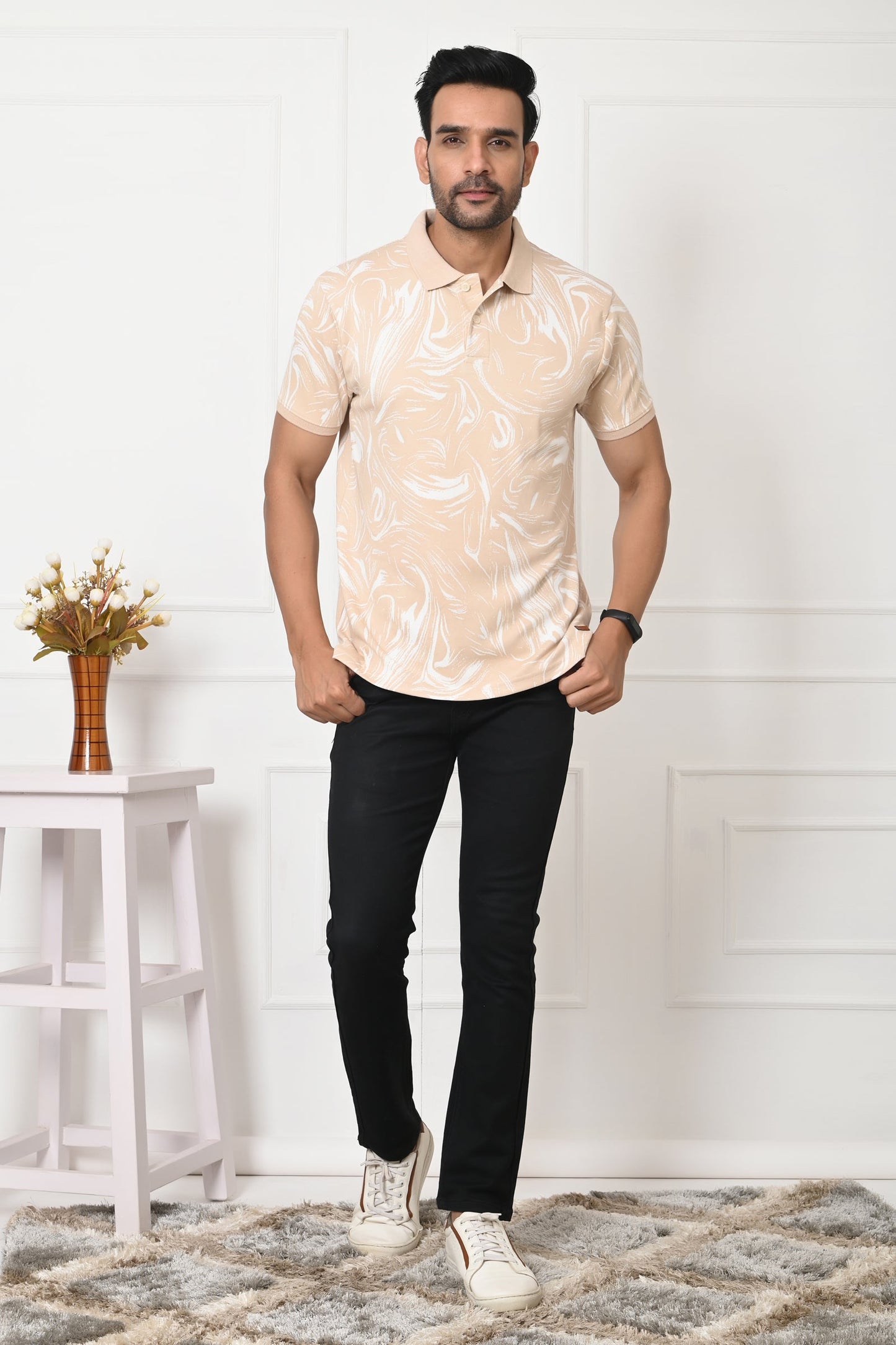 Arbour Men Polo Neck All Over Print T-Shirt