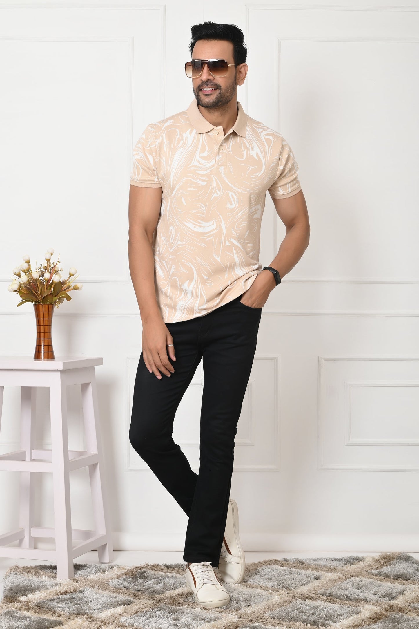Arbour Men Polo Neck All Over Print T-Shirt
