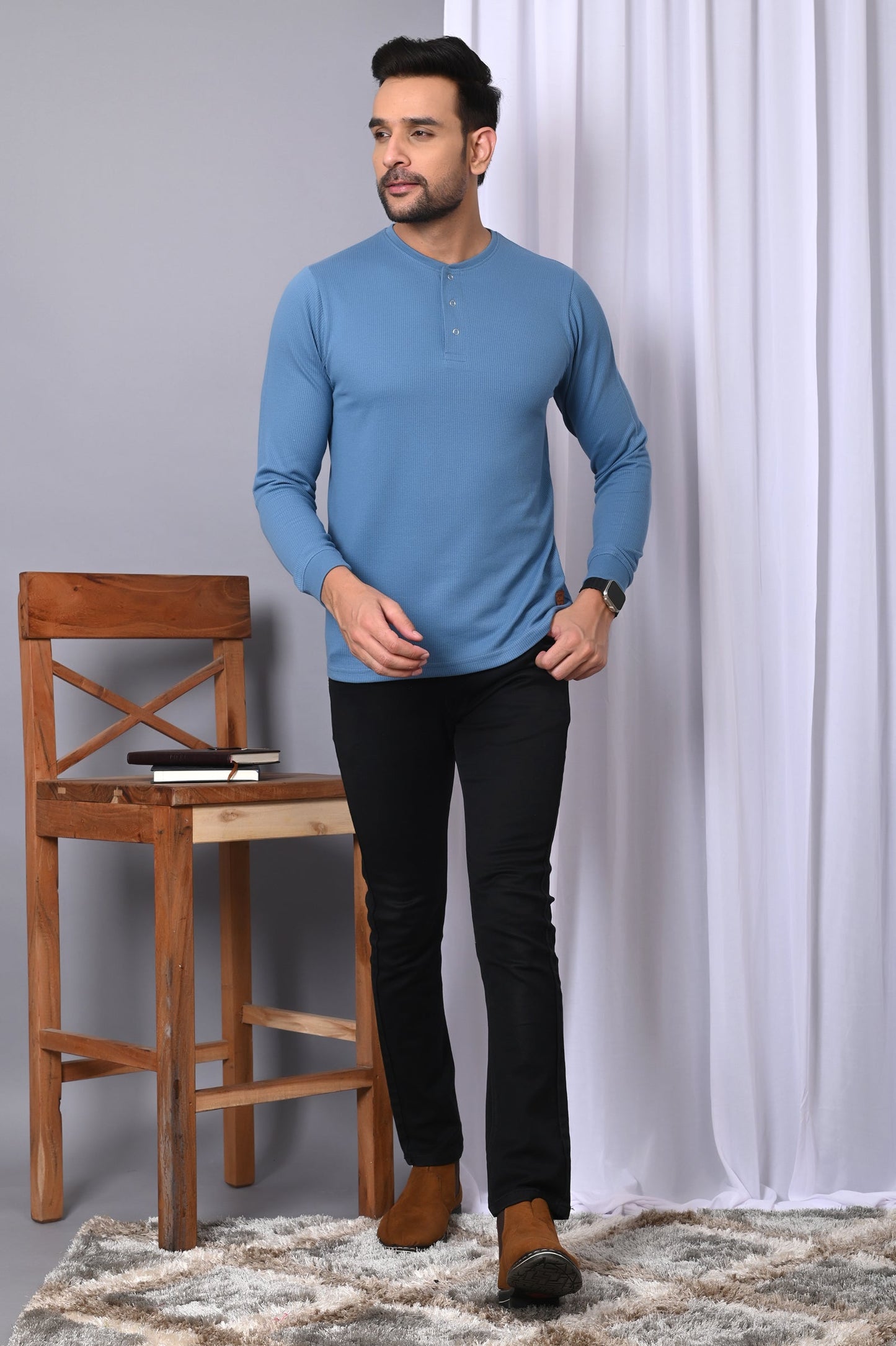 Arbour Men Henley Neck Full Sleeves T-Shirt
