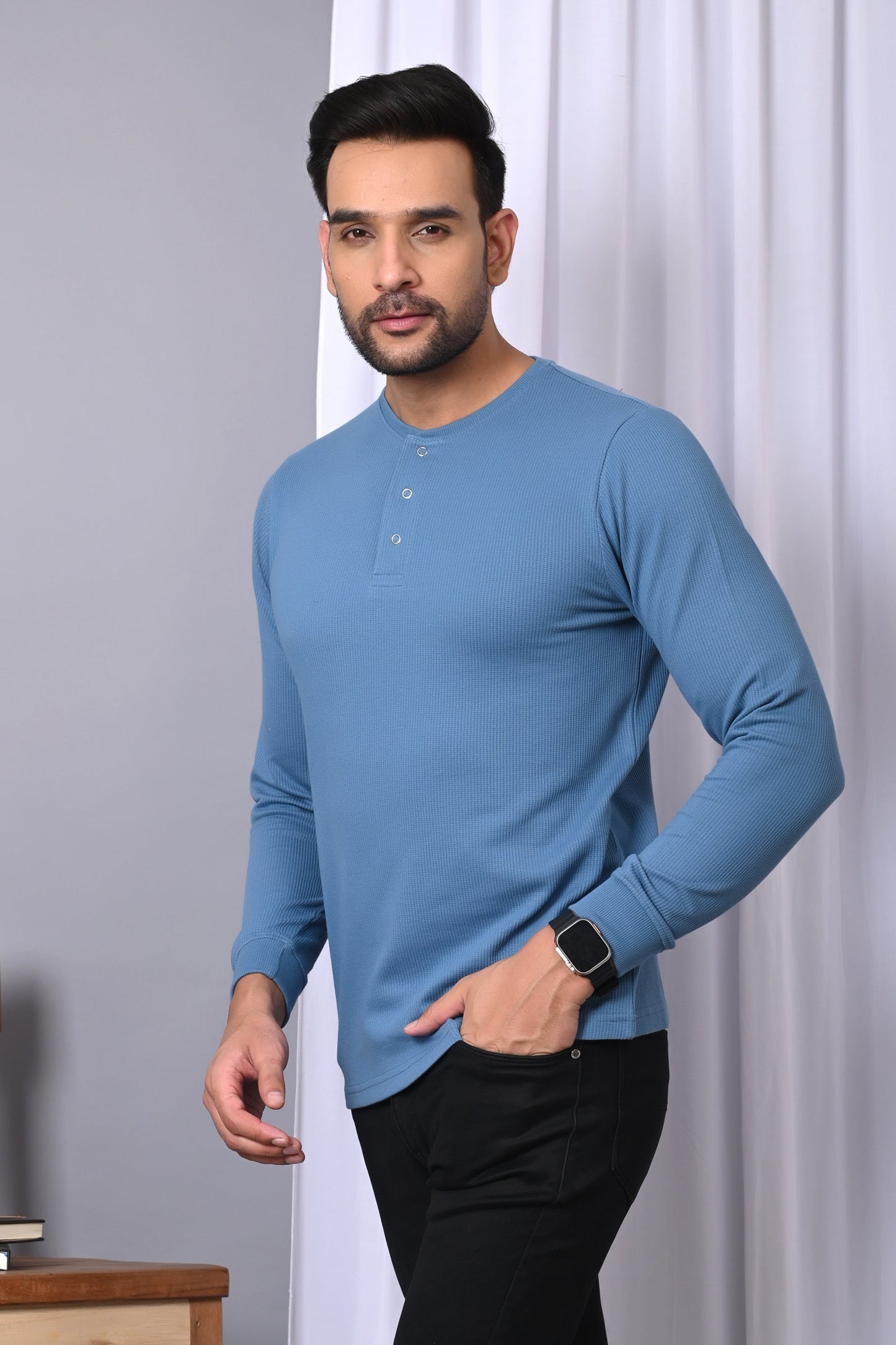Arbour Men Henley Neck Full Sleeves T-Shirt