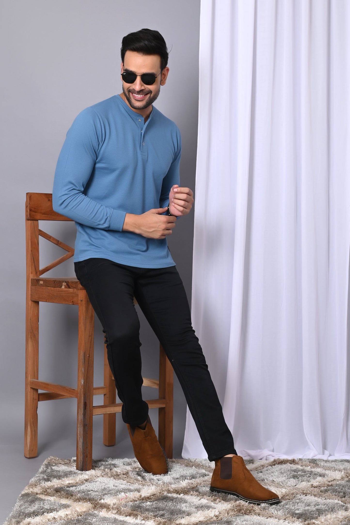 Arbour Men Henley Neck Full Sleeves T-Shirt