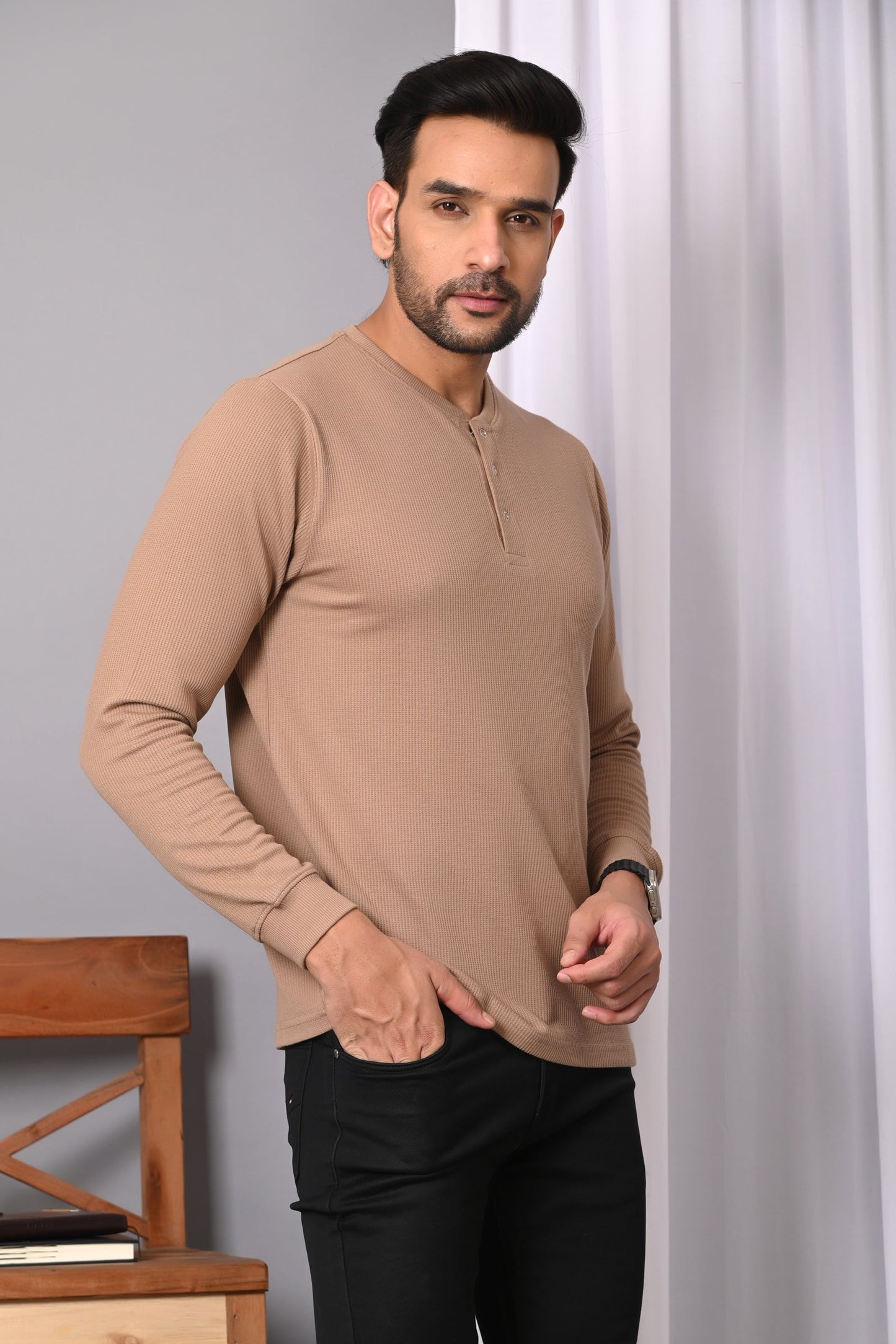 Arbour Men Henley Neck Full Sleeves T-Shirt