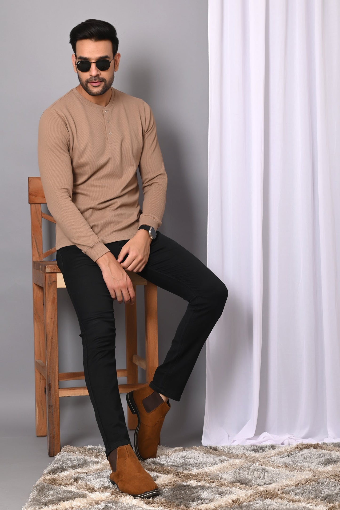 Arbour Men Henley Neck Full Sleeves T-Shirt