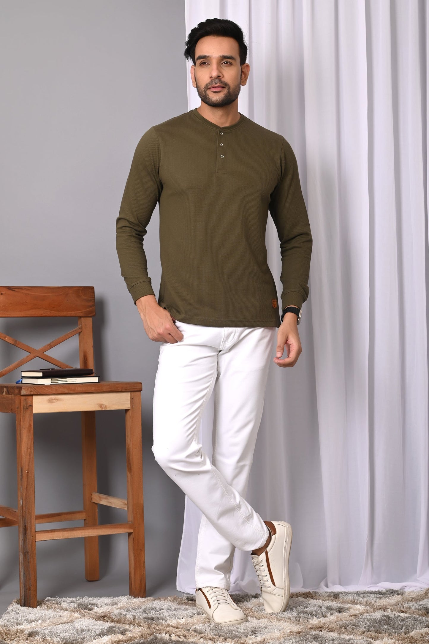 Arbour Men Henley Neck Full Sleeves T-Shirt