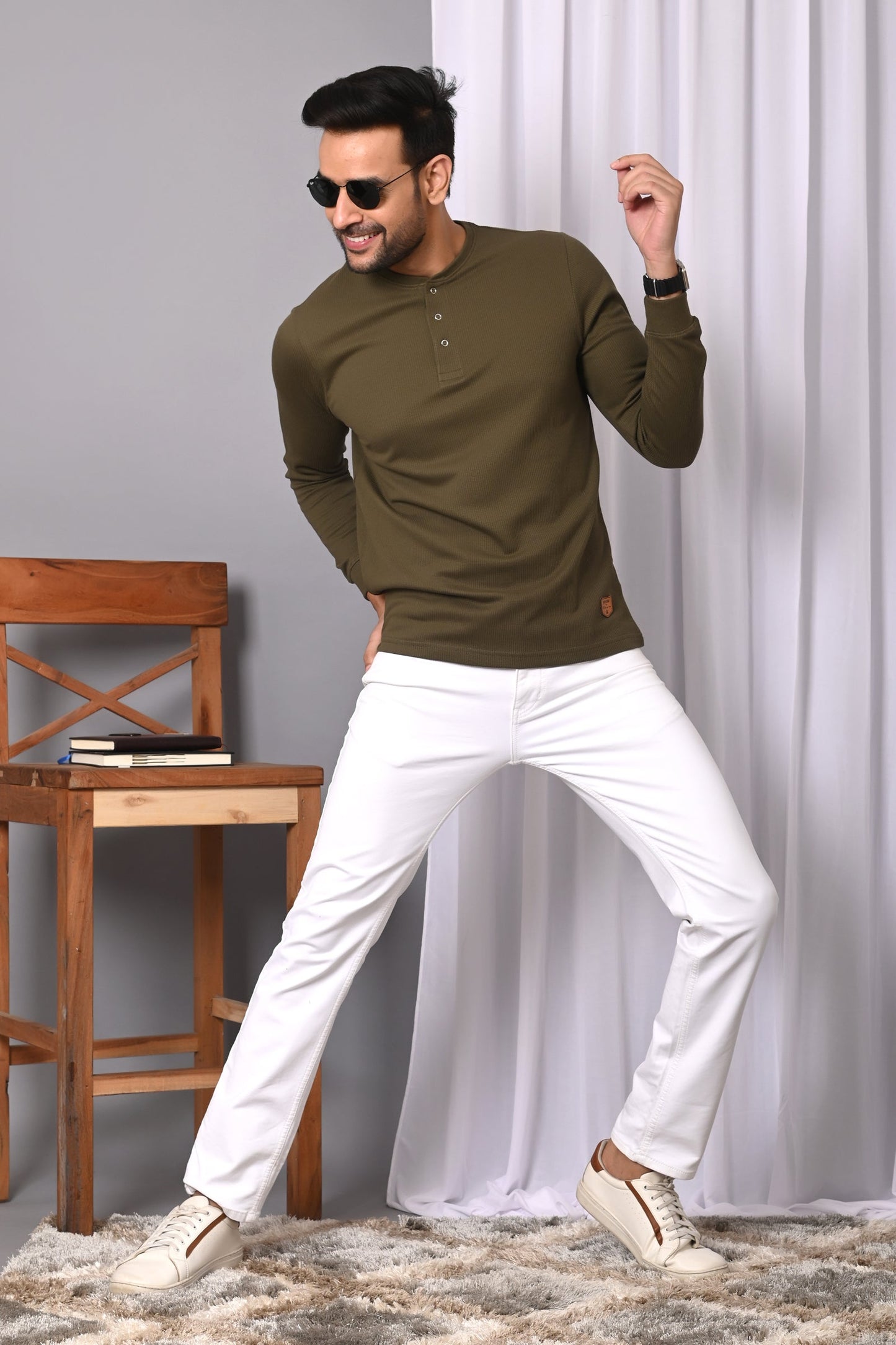 Arbour Men Henley Neck Full Sleeves T-Shirt