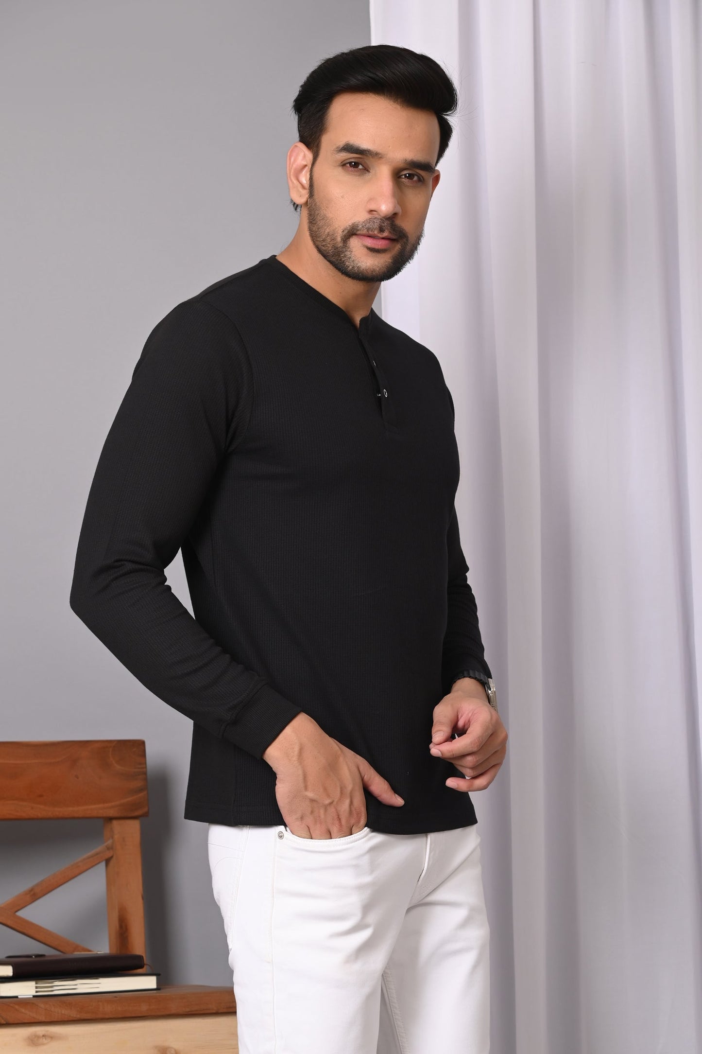 Arbour Men Henley Neck Full Sleeves T-Shirt