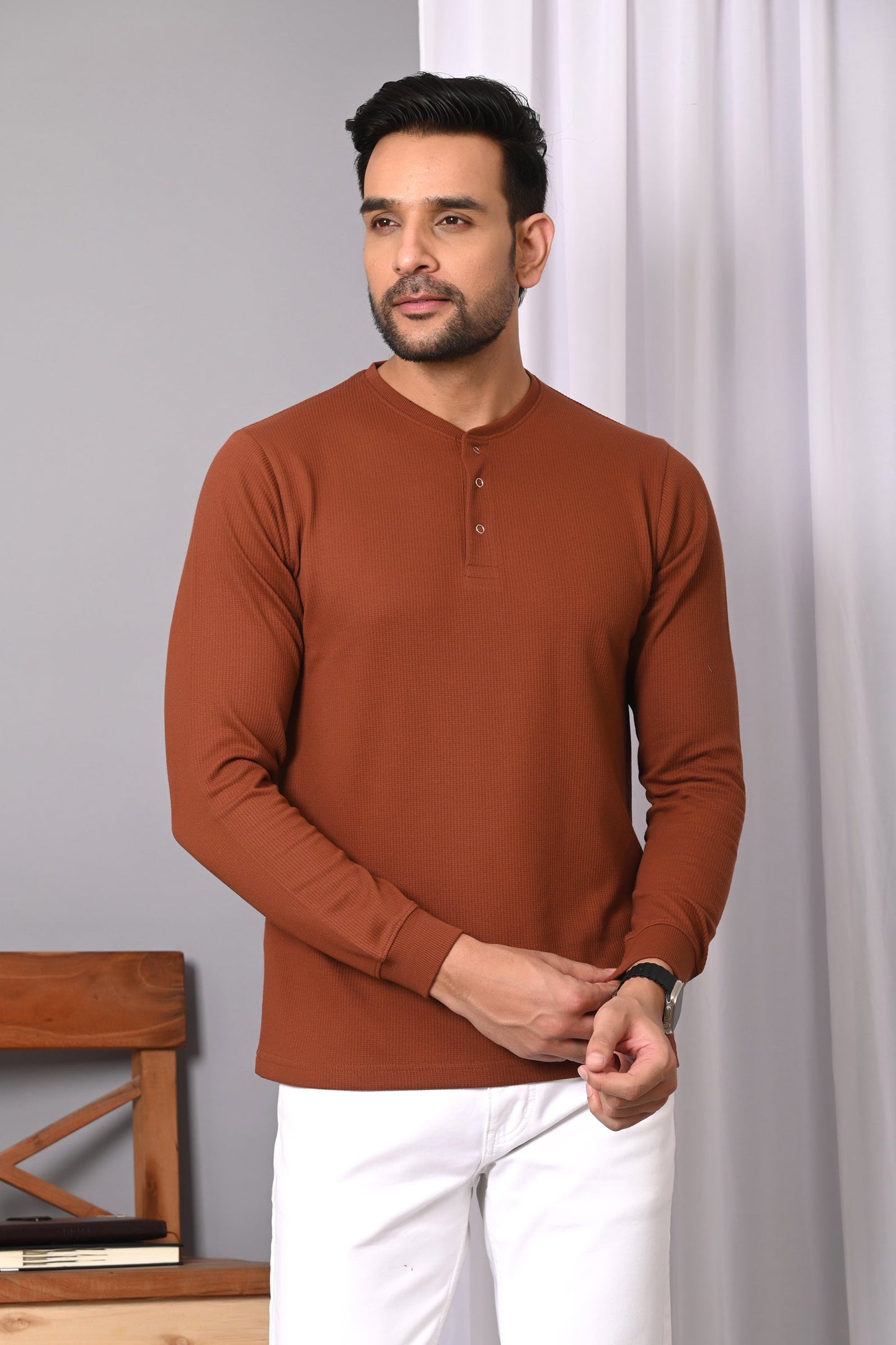 Arbour Men Henley Neck Full Sleeves T-Shirt