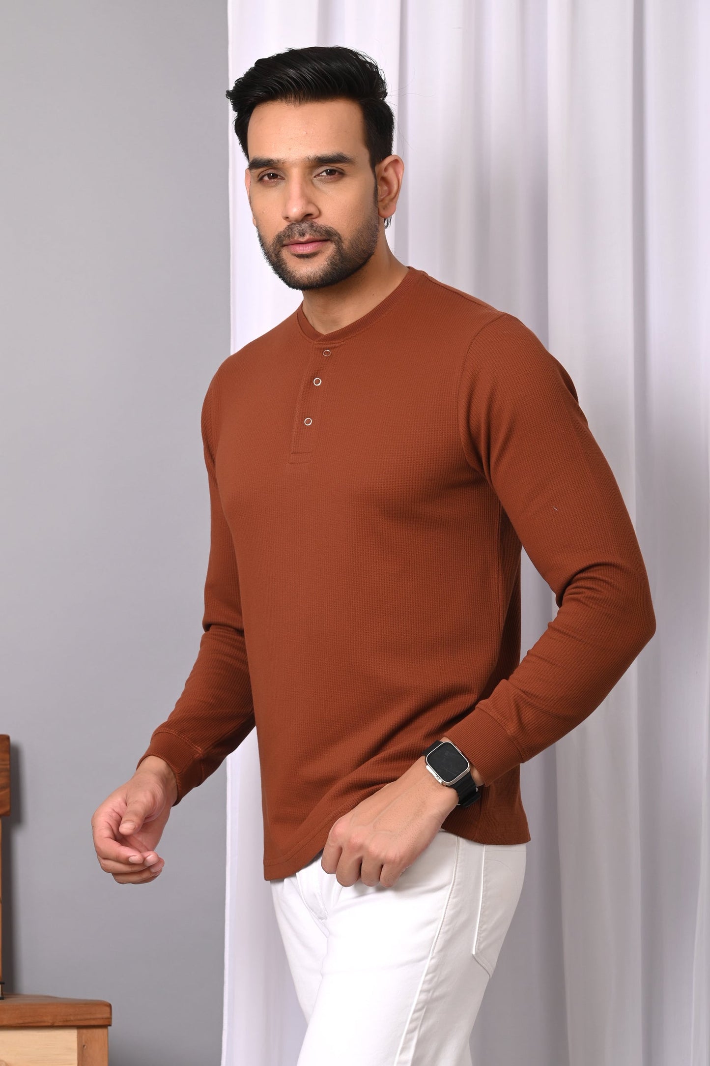 Arbour Men Henley Neck Full Sleeves T-Shirt