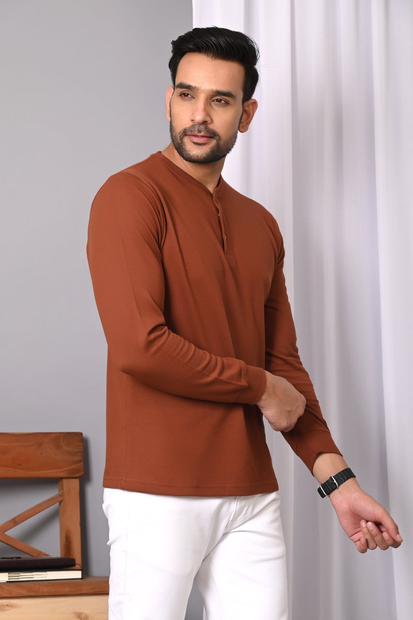Arbour Men Henley Neck Full Sleeves T-Shirt