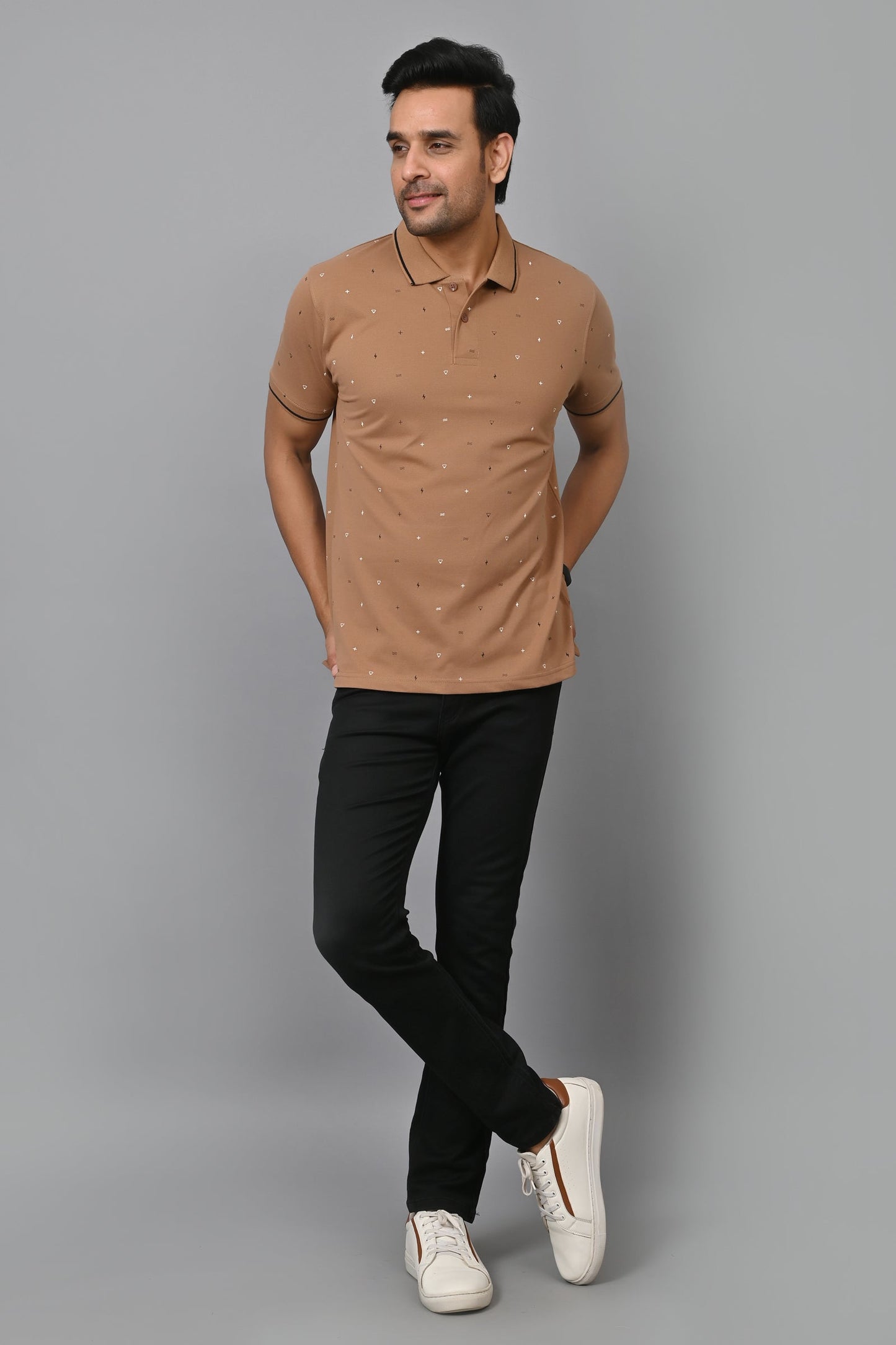 Arbour Men Printed Polo Neck Cotton Blend Half Sleeve T-Shirt