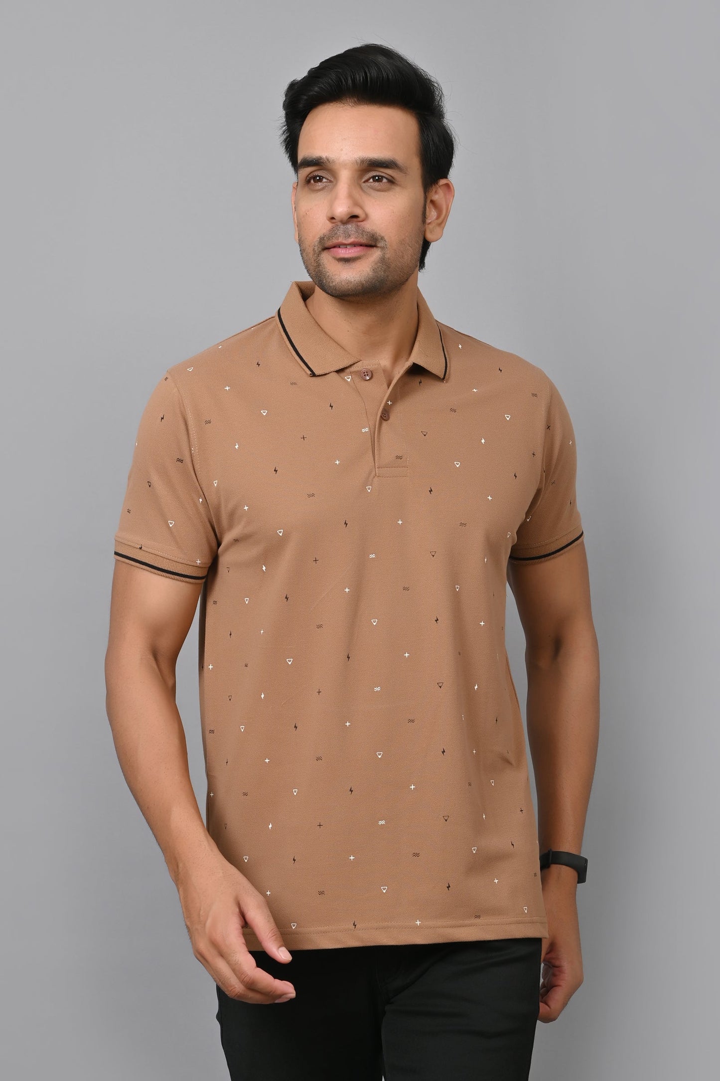 Arbour Men Printed Polo Neck Cotton Blend Half Sleeve T-Shirt