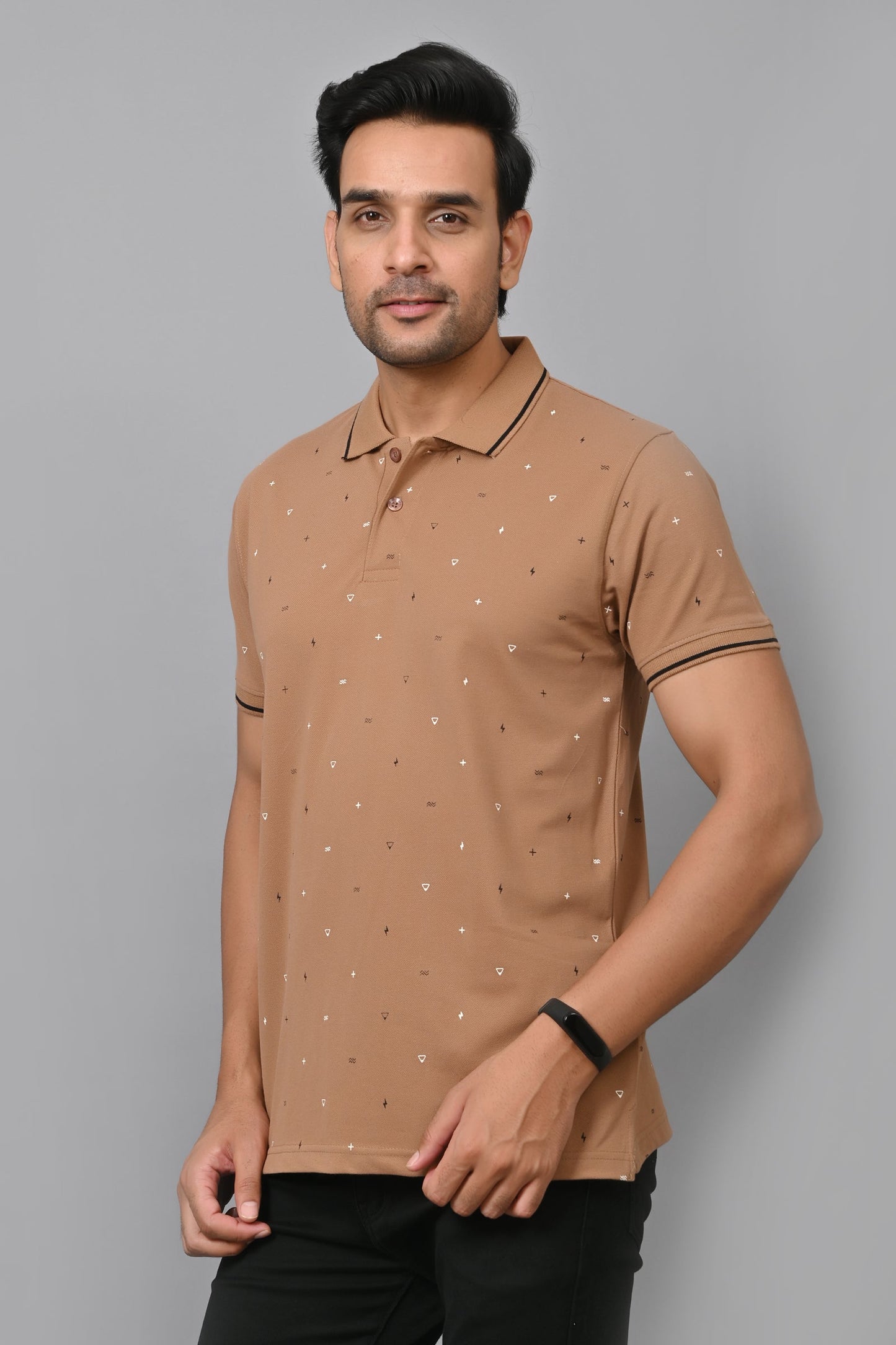 Arbour Men Printed Polo Neck Cotton Blend Half Sleeve T-Shirt