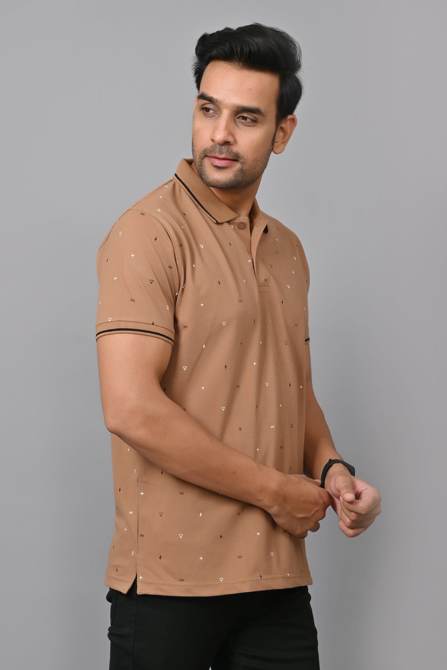 Arbour Men Printed Polo Neck Cotton Blend Half Sleeve T-Shirt