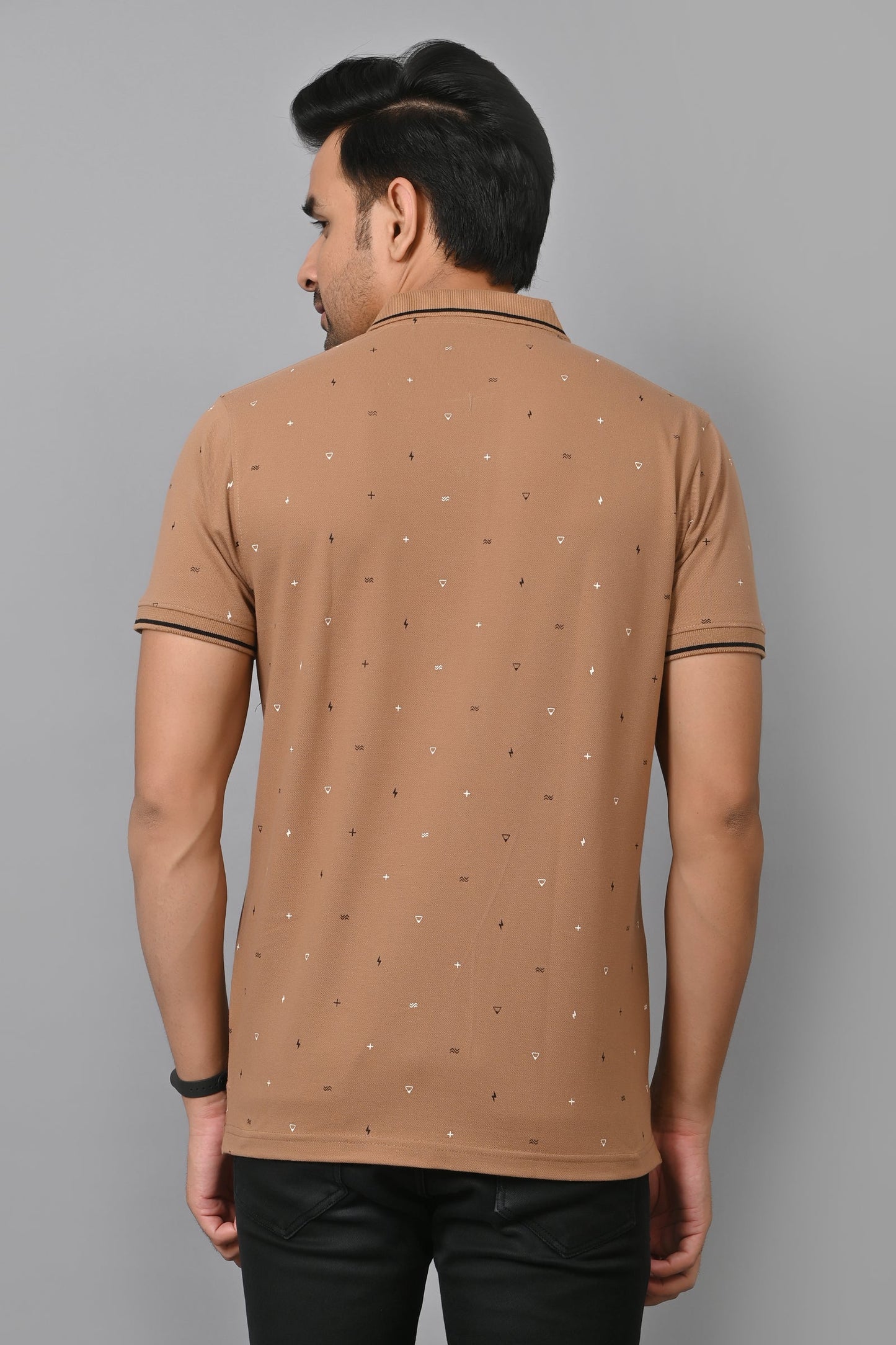 Arbour Men Printed Polo Neck Cotton Blend Half Sleeve T-Shirt
