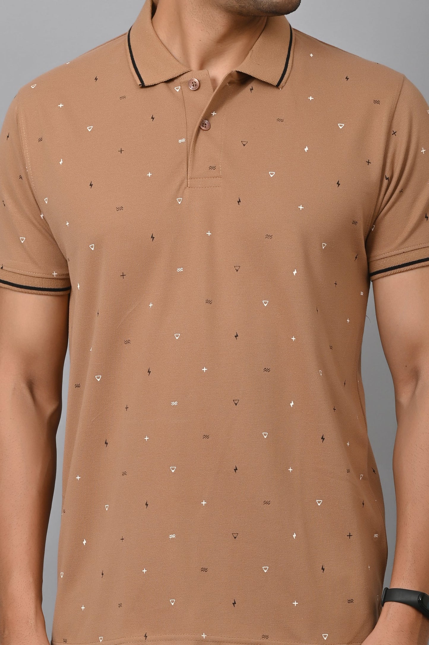 Arbour Men Printed Polo Neck Cotton Blend Half Sleeve T-Shirt