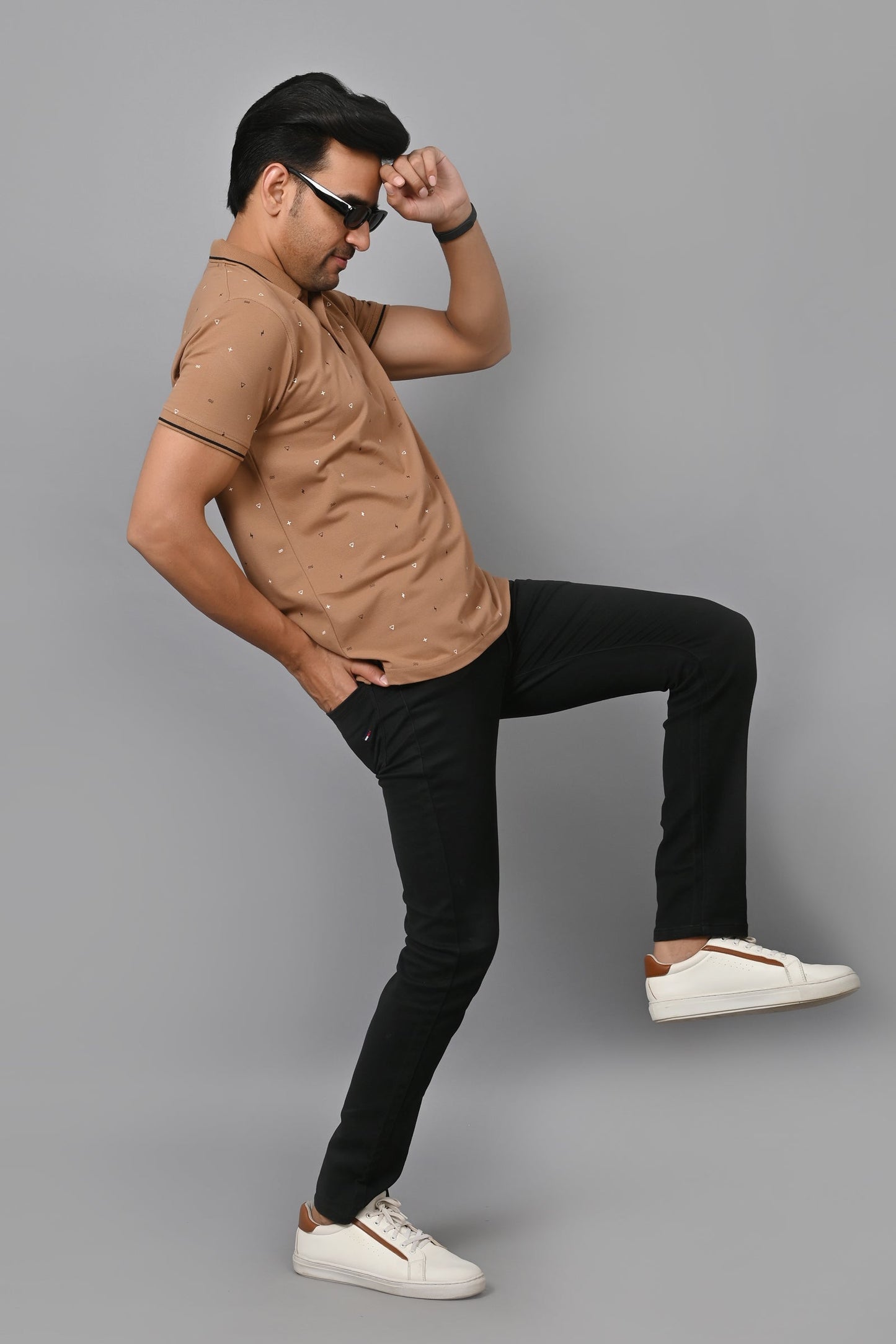 Arbour Men Printed Polo Neck Cotton Blend Half Sleeve T-Shirt