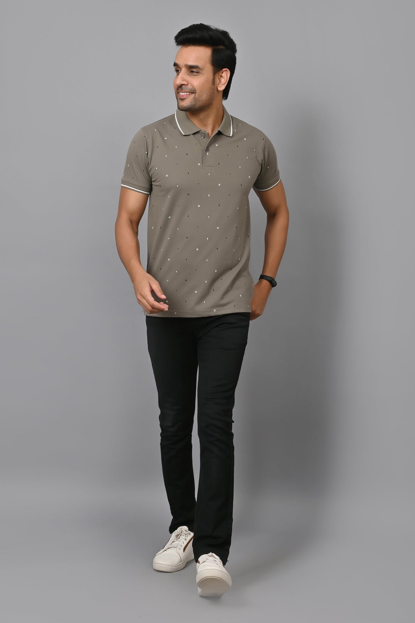 Arbour Men Printed Polo Neck Cotton Blend Half Sleeve T-Shirt