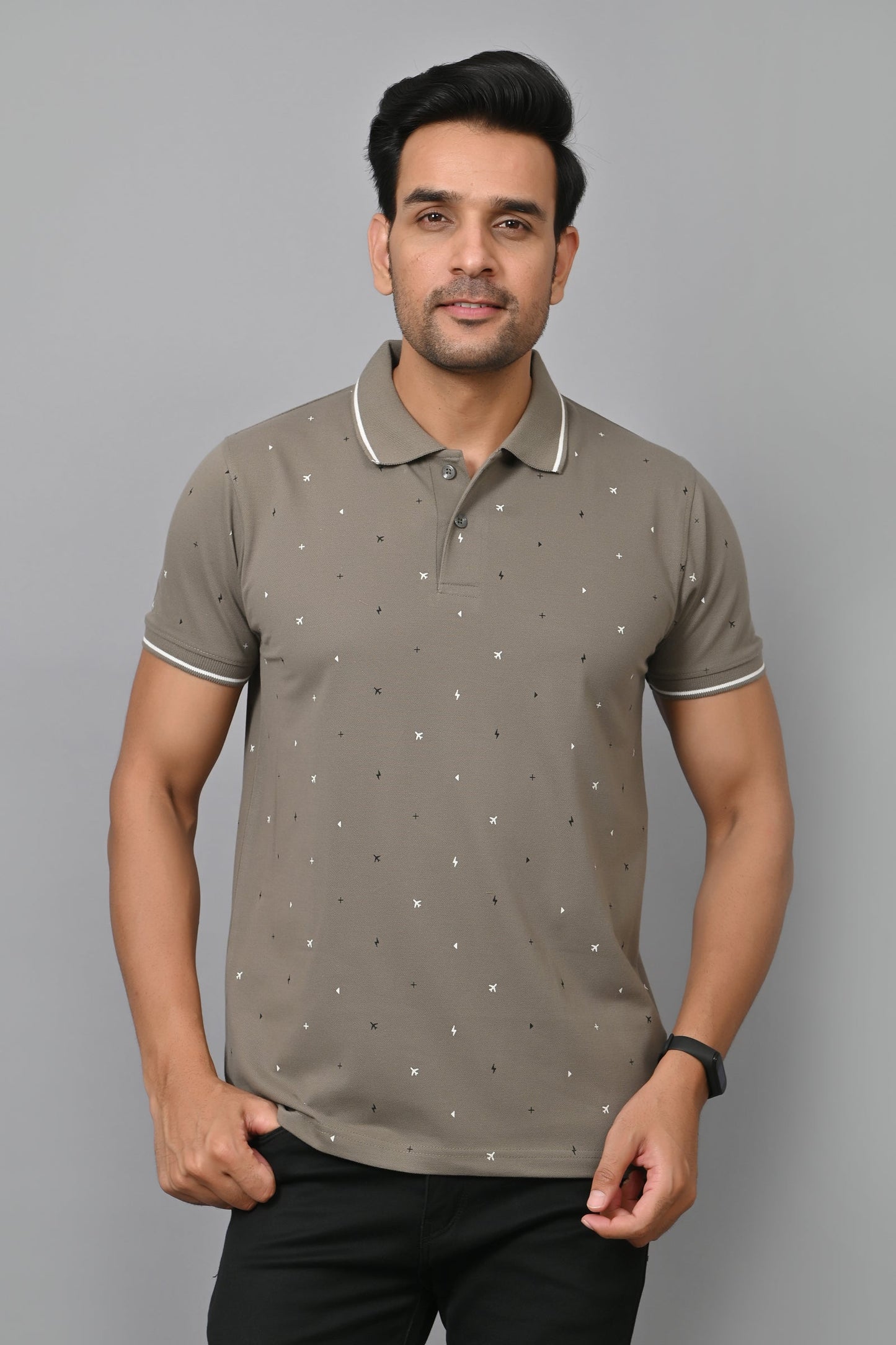 Arbour Men Printed Polo Neck Cotton Blend Half Sleeve T-Shirt