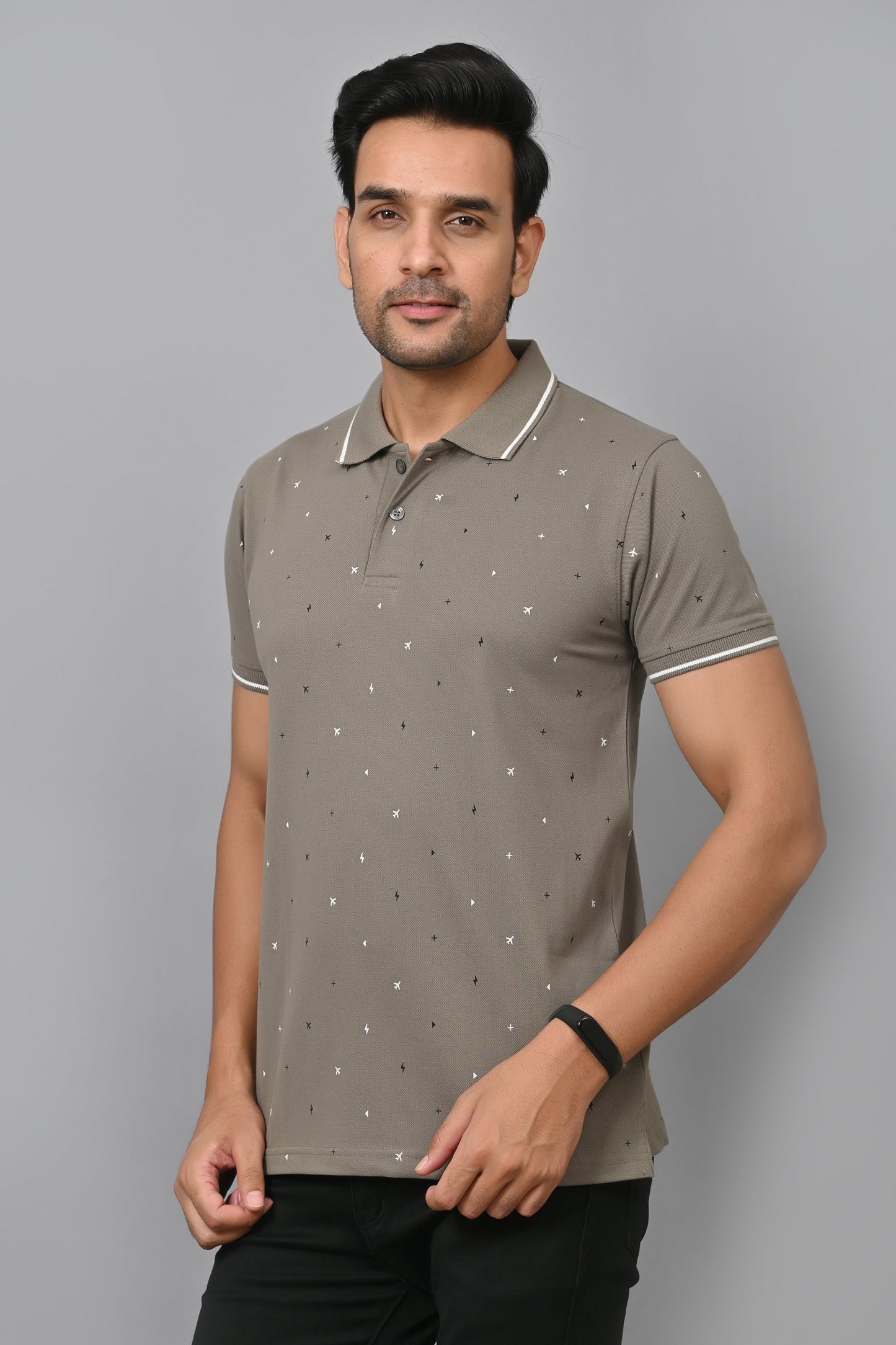 Arbour Men Printed Polo Neck Cotton Blend Half Sleeve T-Shirt