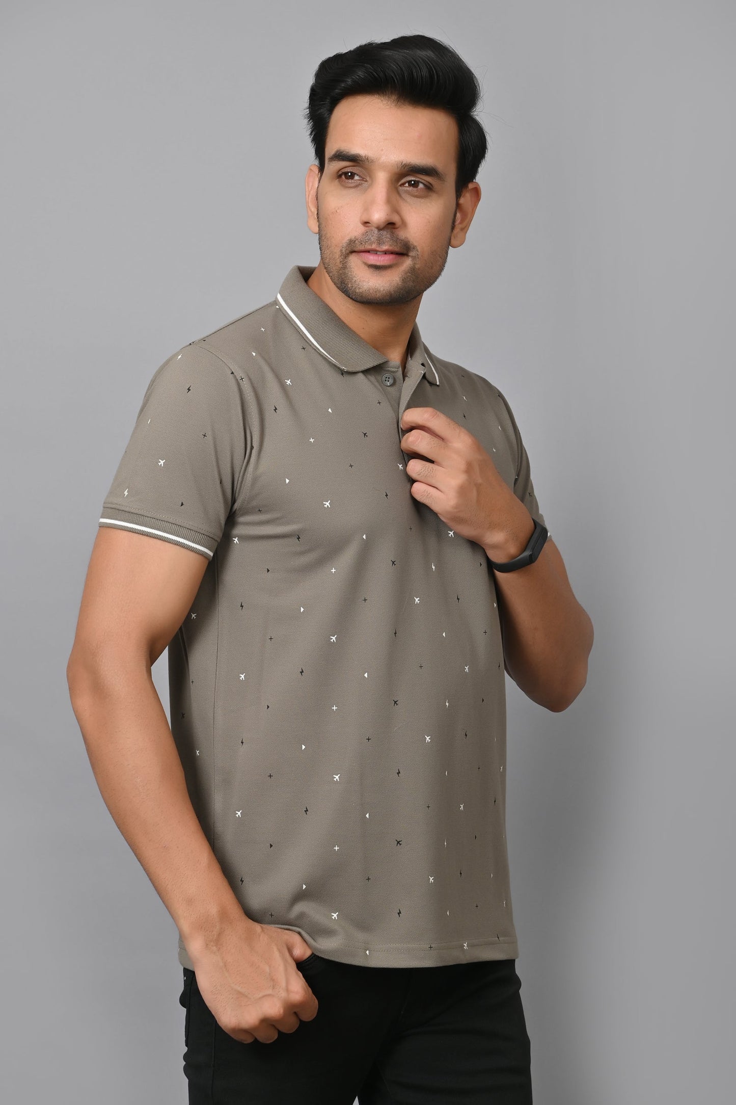 Arbour Men Printed Polo Neck Cotton Blend Half Sleeve T-Shirt