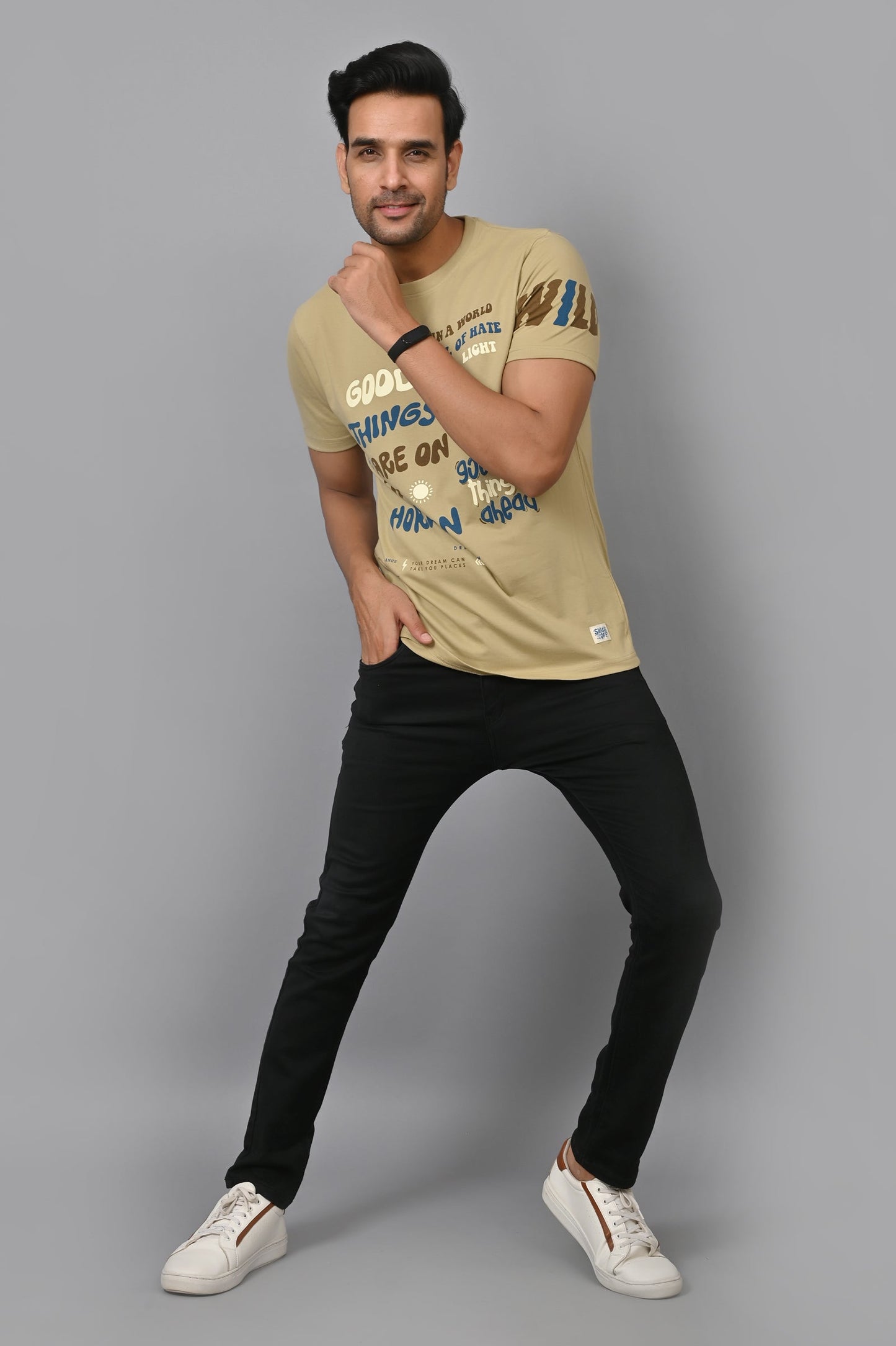 Arbour Men Printed Round Neck Cotton Blend T-Shirt
