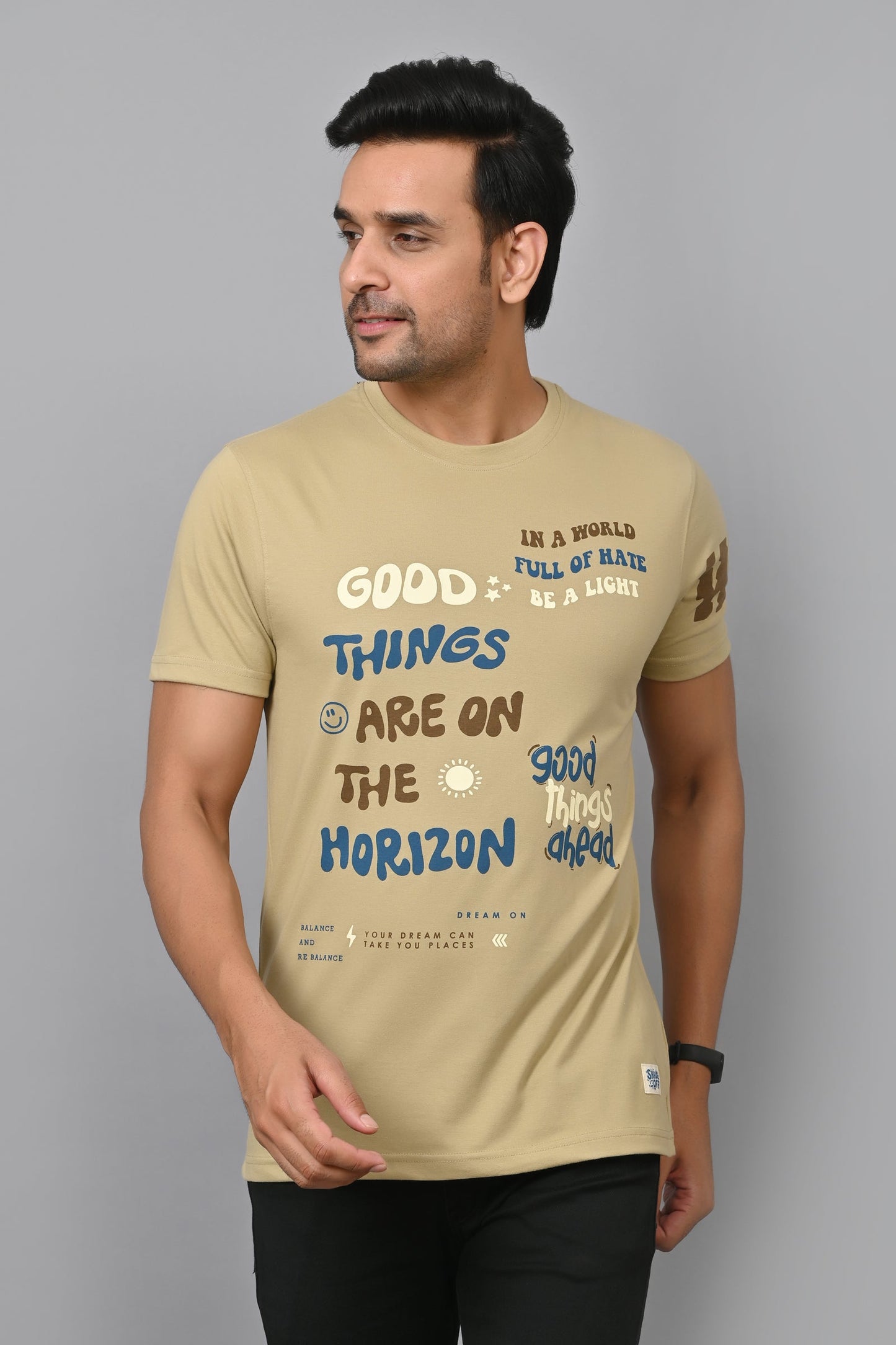 Arbour Men Printed Round Neck Cotton Blend T-Shirt