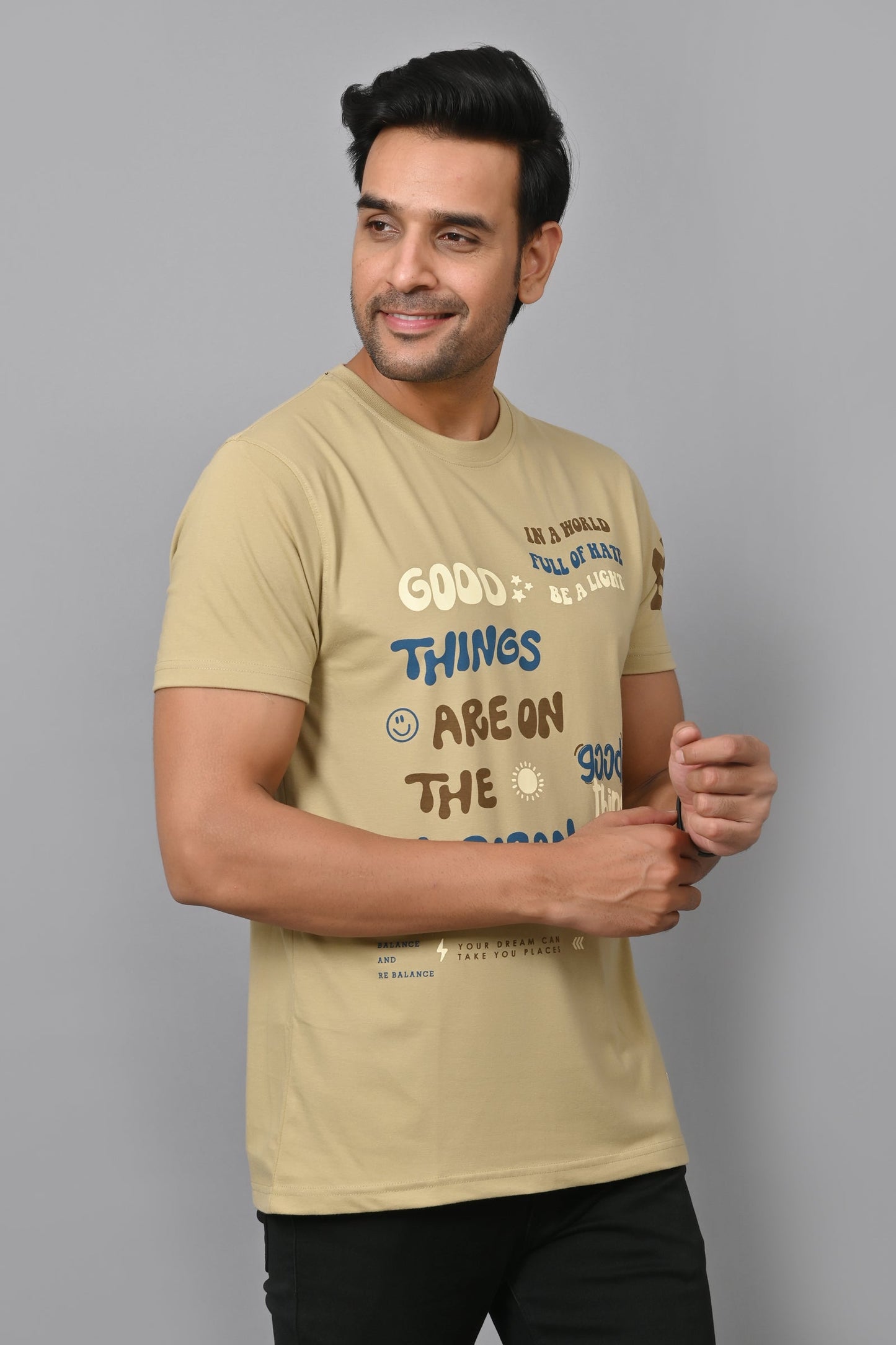 Arbour Men Printed Round Neck Cotton Blend T-Shirt
