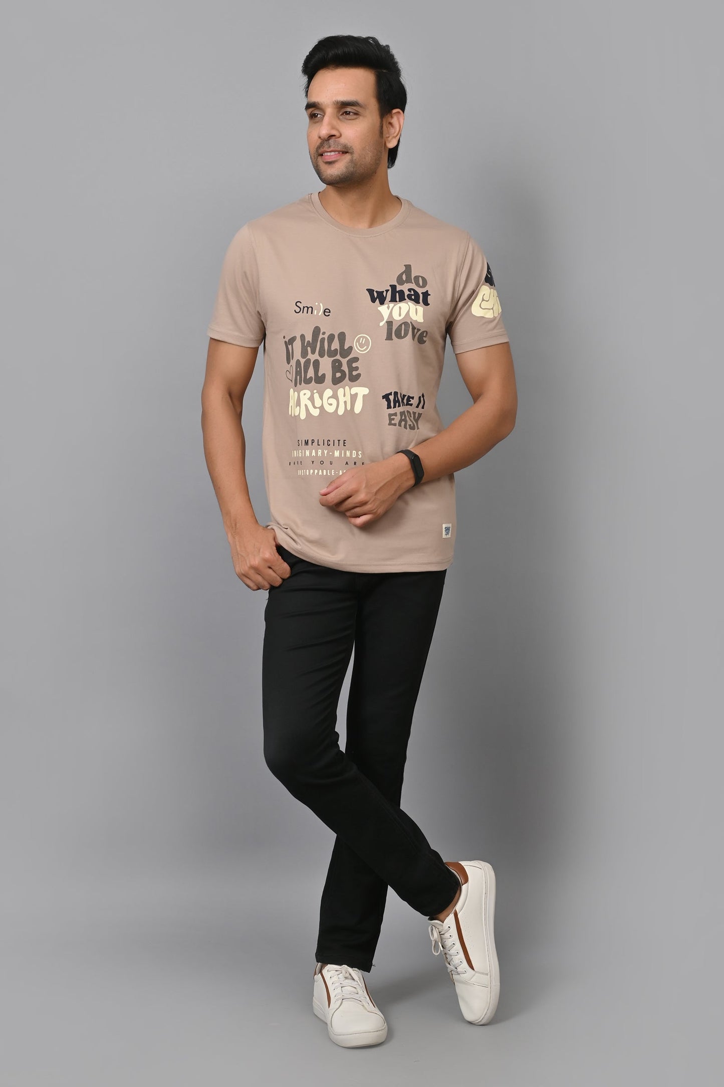 Arbour Men Printed Round Neck Cotton Blend T-Shirt