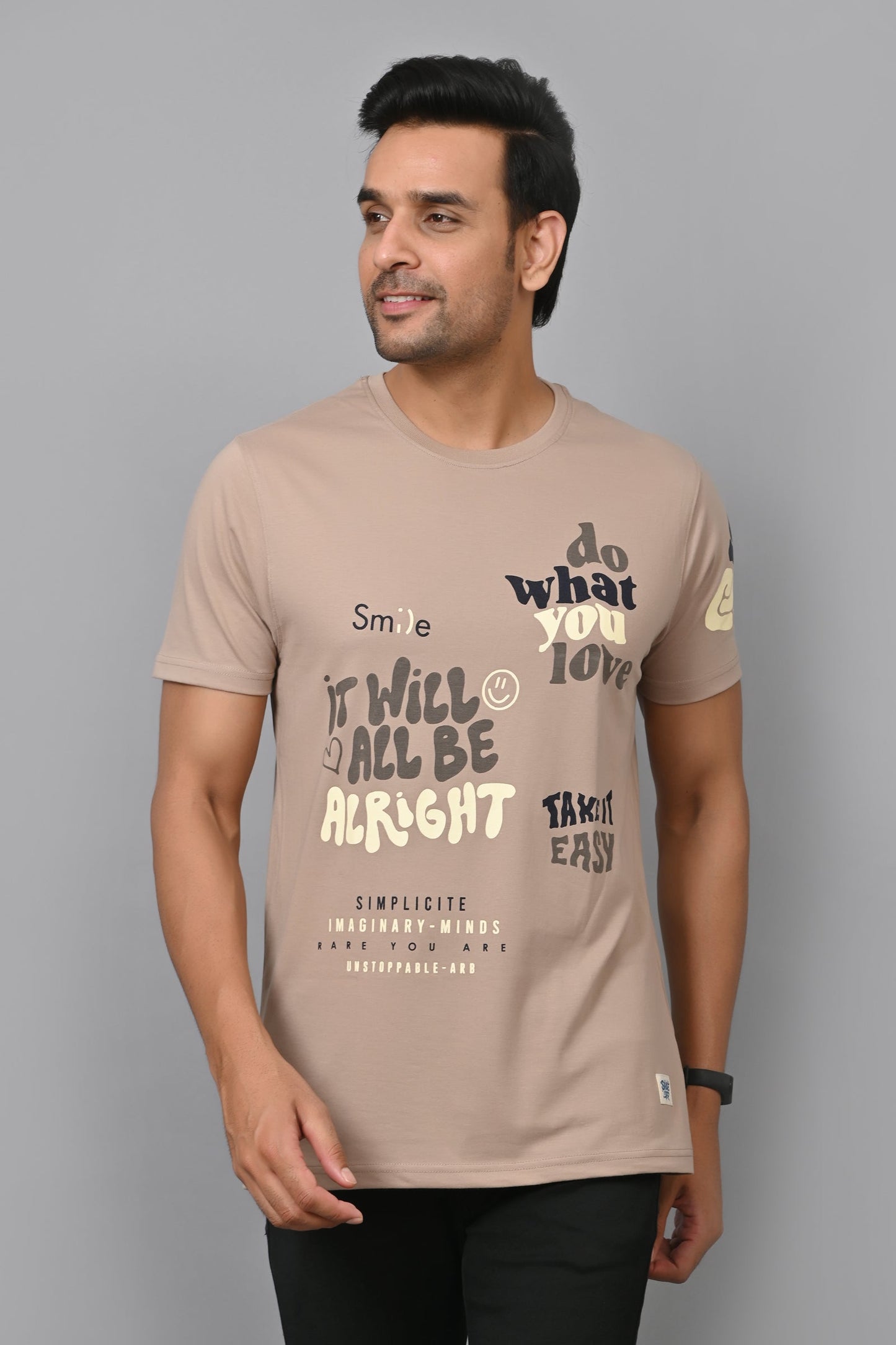 Arbour Men Printed Round Neck Cotton Blend T-Shirt