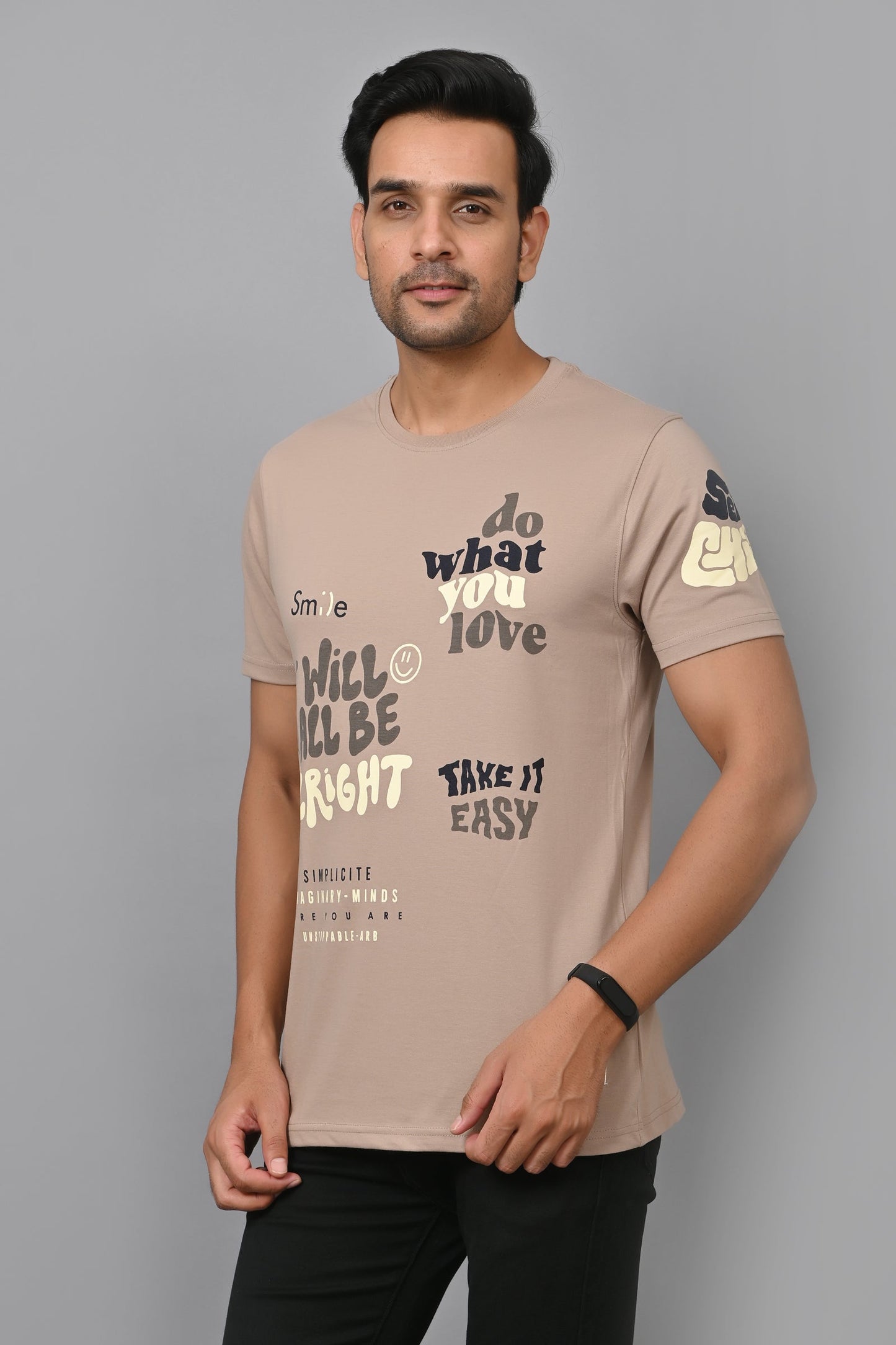 Arbour Men Printed Round Neck Cotton Blend T-Shirt