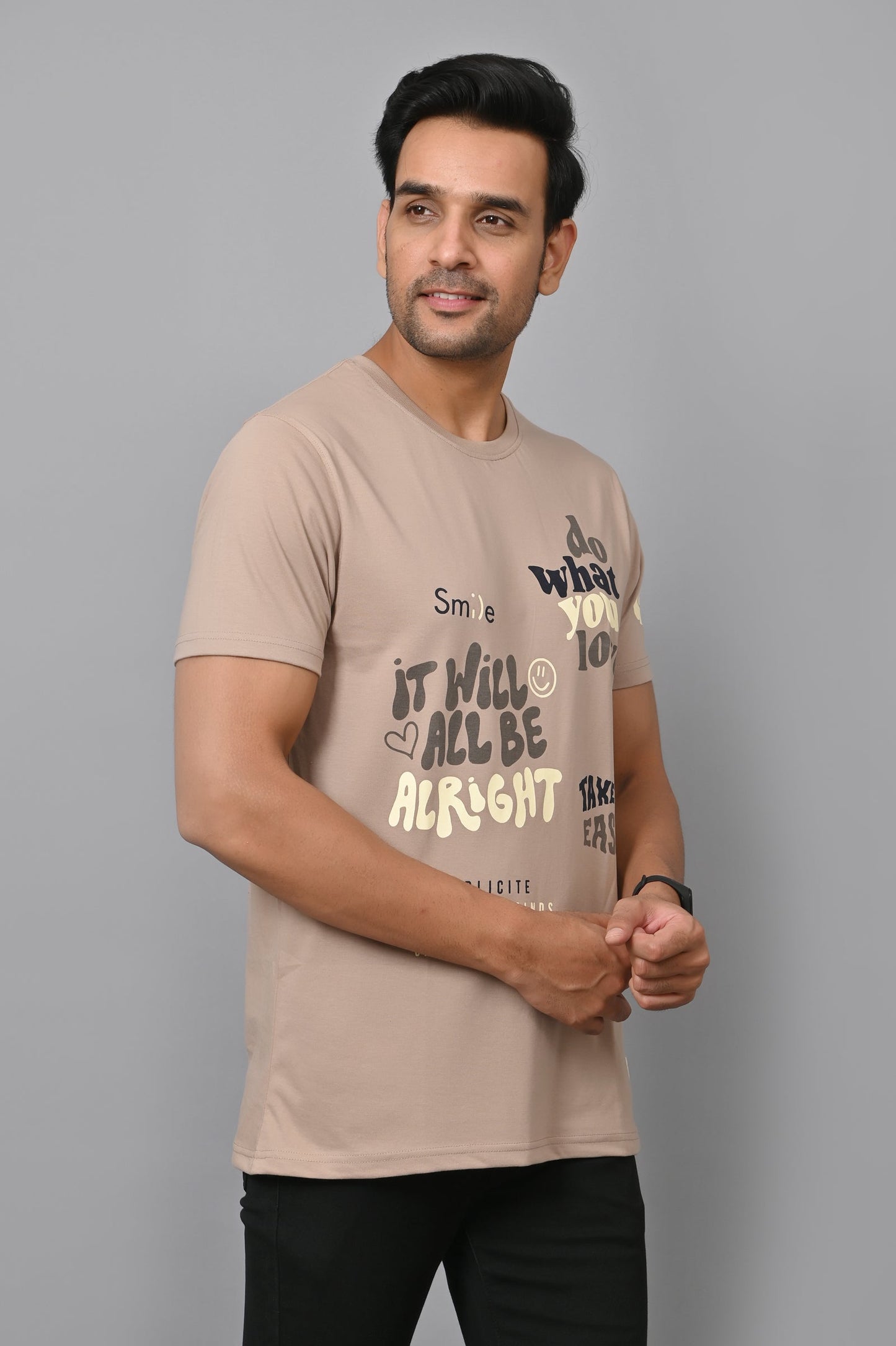 Arbour Men Printed Round Neck Cotton Blend T-Shirt
