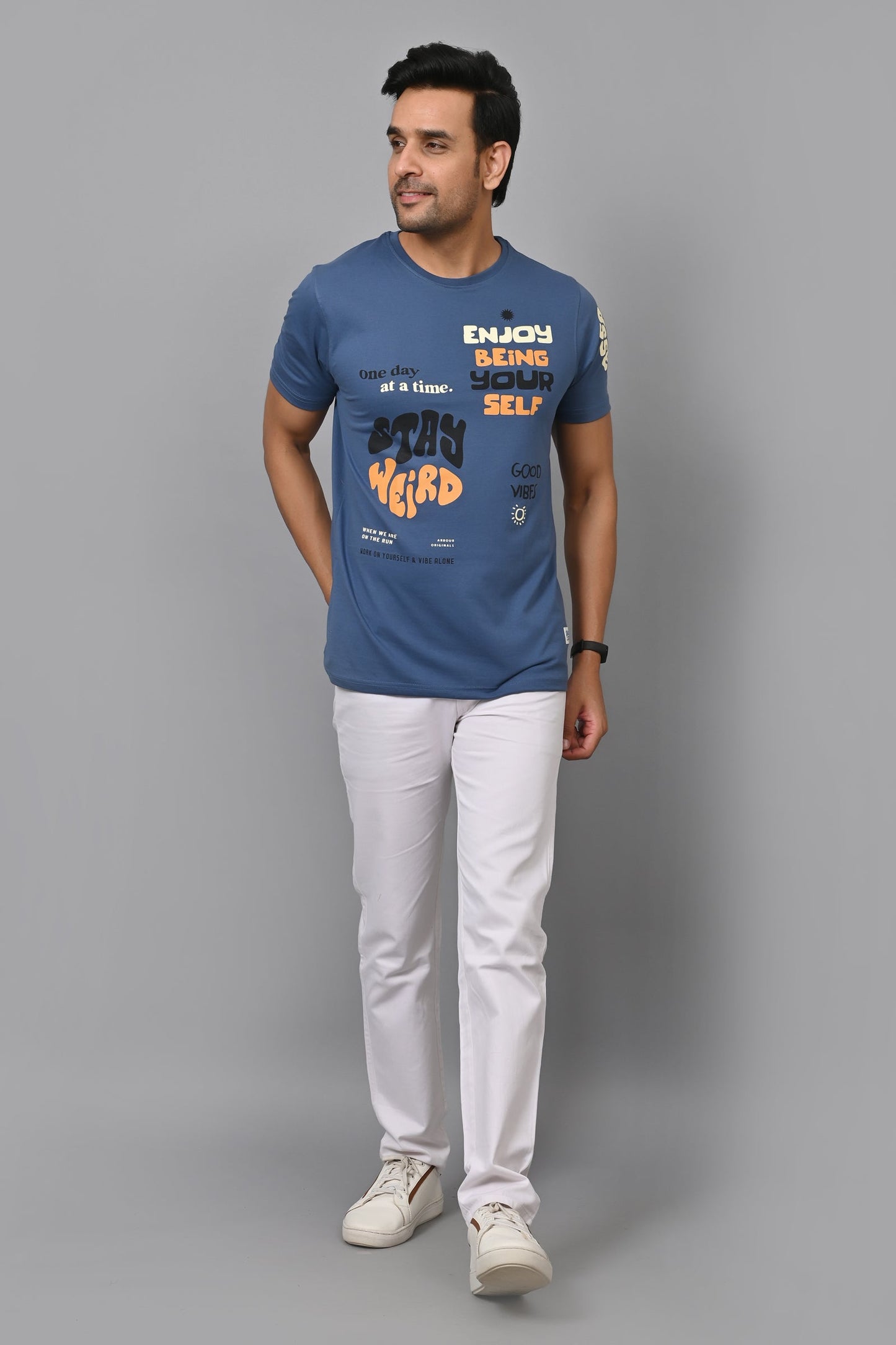 Arbour Men Printed Round Neck Cotton Blend T-Shirt