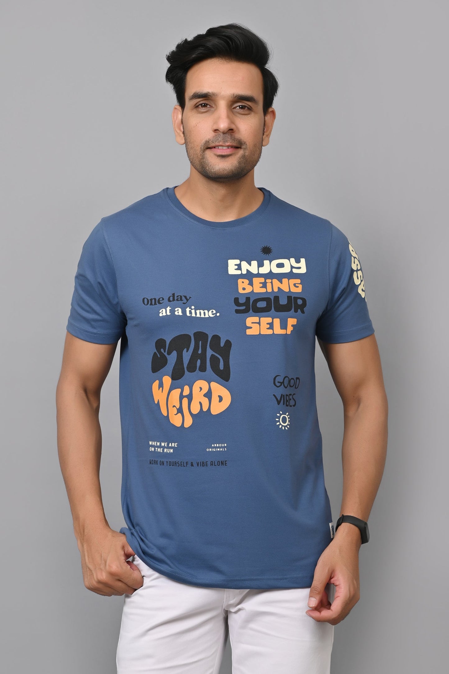Arbour Men Printed Round Neck Cotton Blend T-Shirt