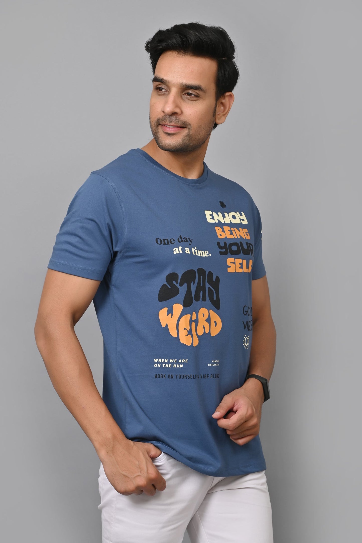 Arbour Men Printed Round Neck Cotton Blend T-Shirt