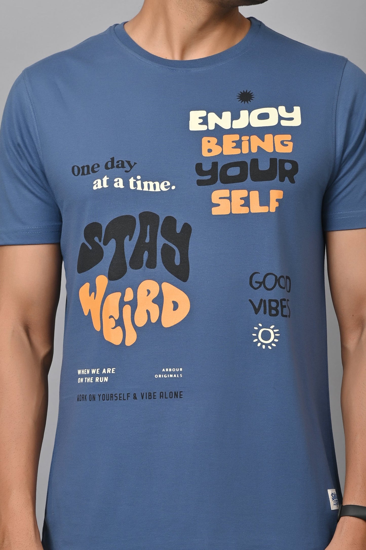 Arbour Men Printed Round Neck Cotton Blend T-Shirt