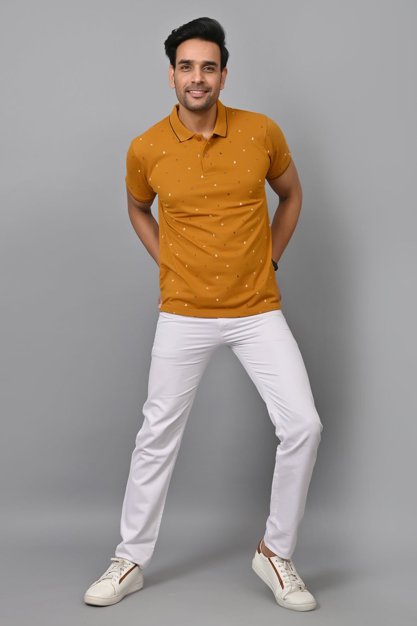 Arbour Men Printed Polo Neck Cotton Blend Half Sleeve T-Shirt