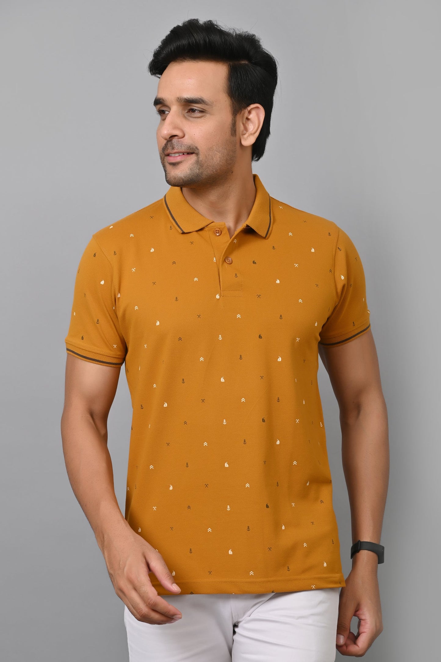 Arbour Men Printed Polo Neck Cotton Blend Half Sleeve T-Shirt