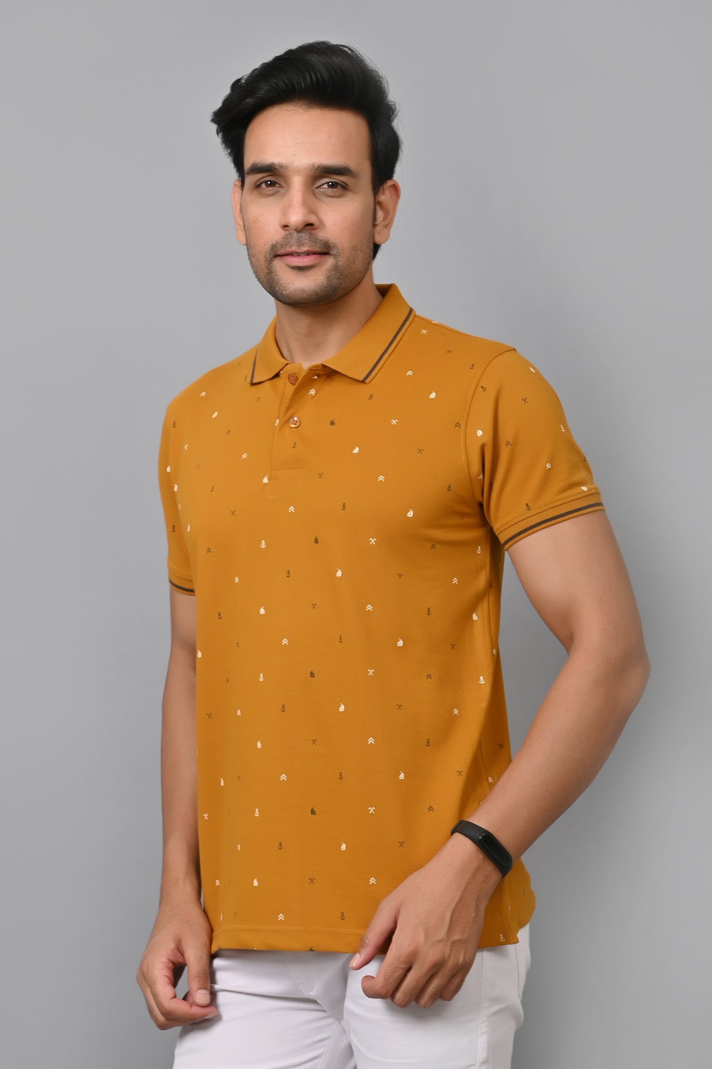Arbour Men Printed Polo Neck Cotton Blend Half Sleeve T-Shirt