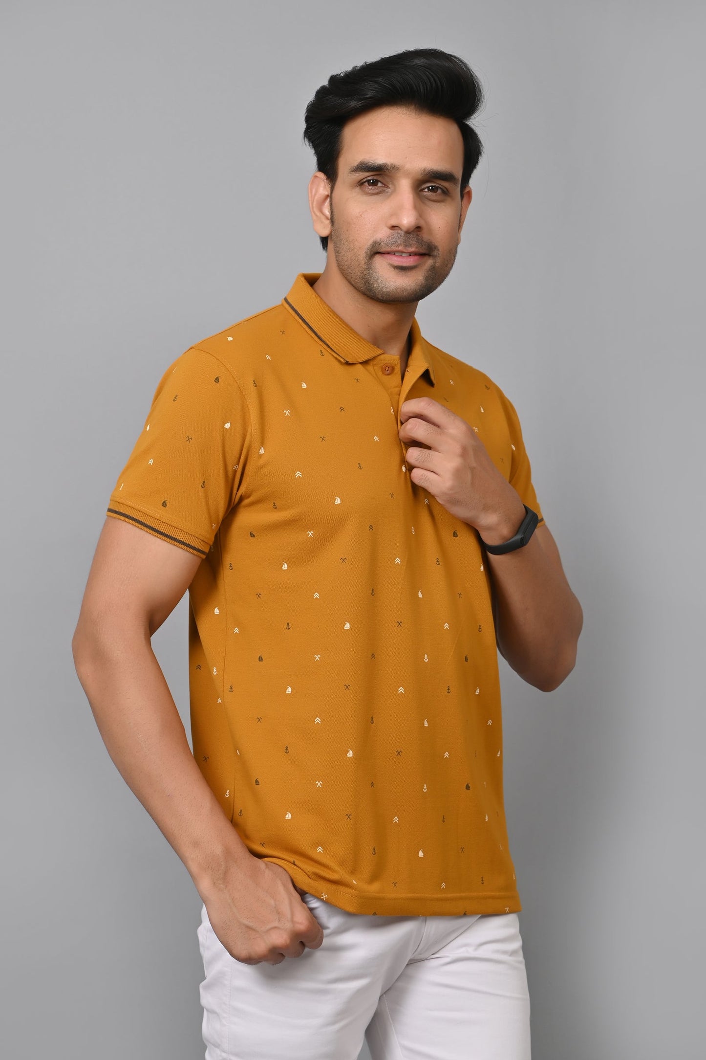 Arbour Men Printed Polo Neck Cotton Blend Half Sleeve T-Shirt