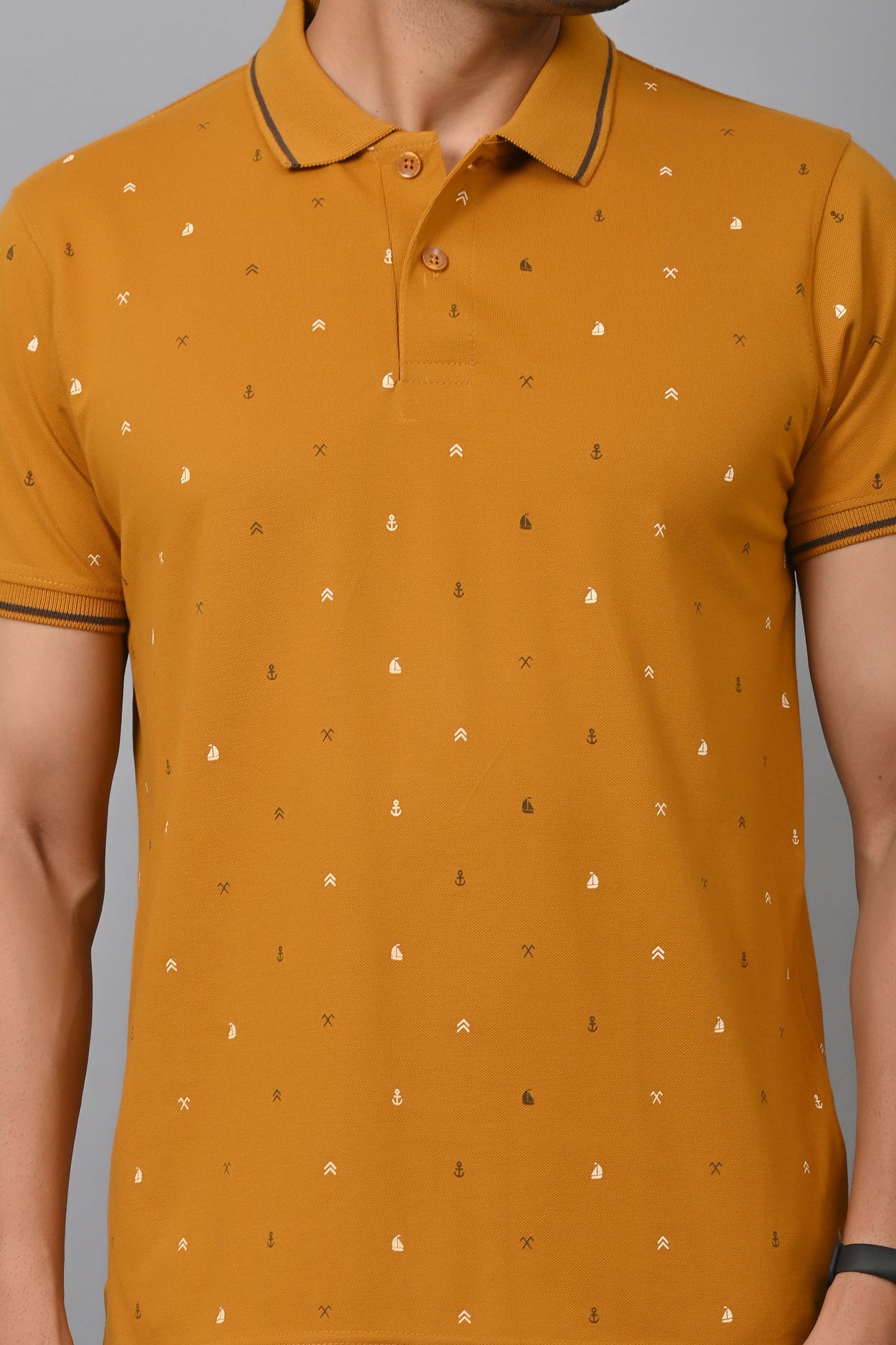 Arbour Men Printed Polo Neck Cotton Blend Half Sleeve T-Shirt