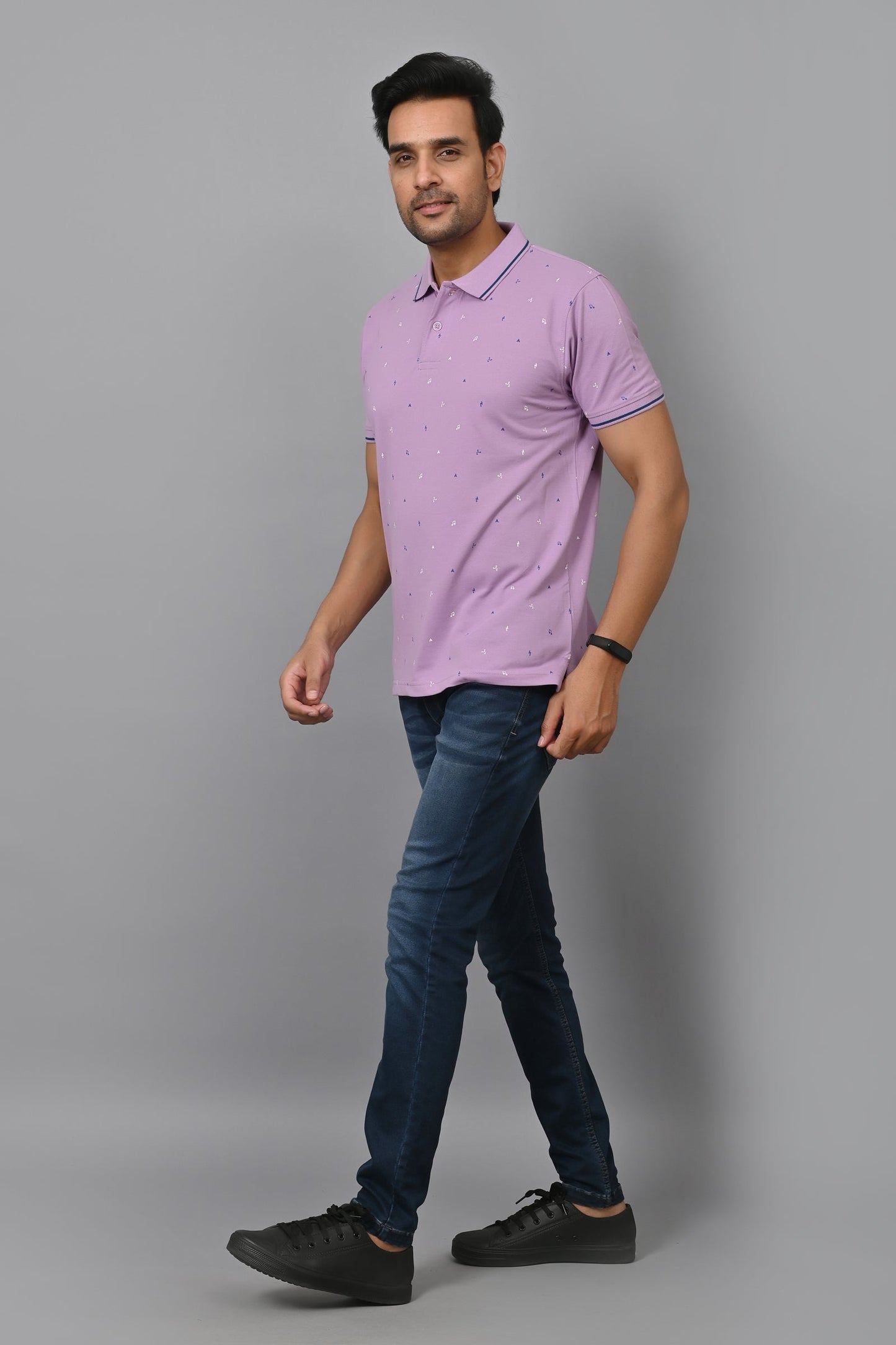 Arbour Men Printed Polo Neck Cotton Blend Half Sleeve T-Shirt