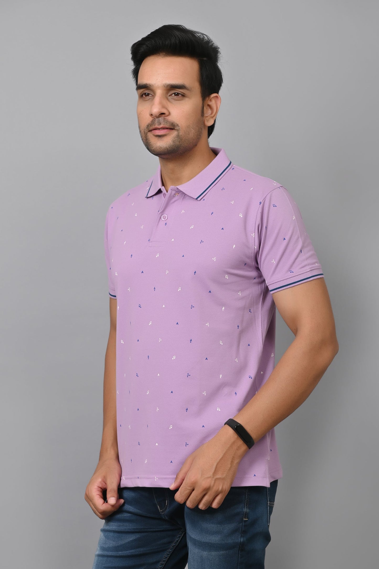 Arbour Men Printed Polo Neck Cotton Blend Half Sleeve T-Shirt