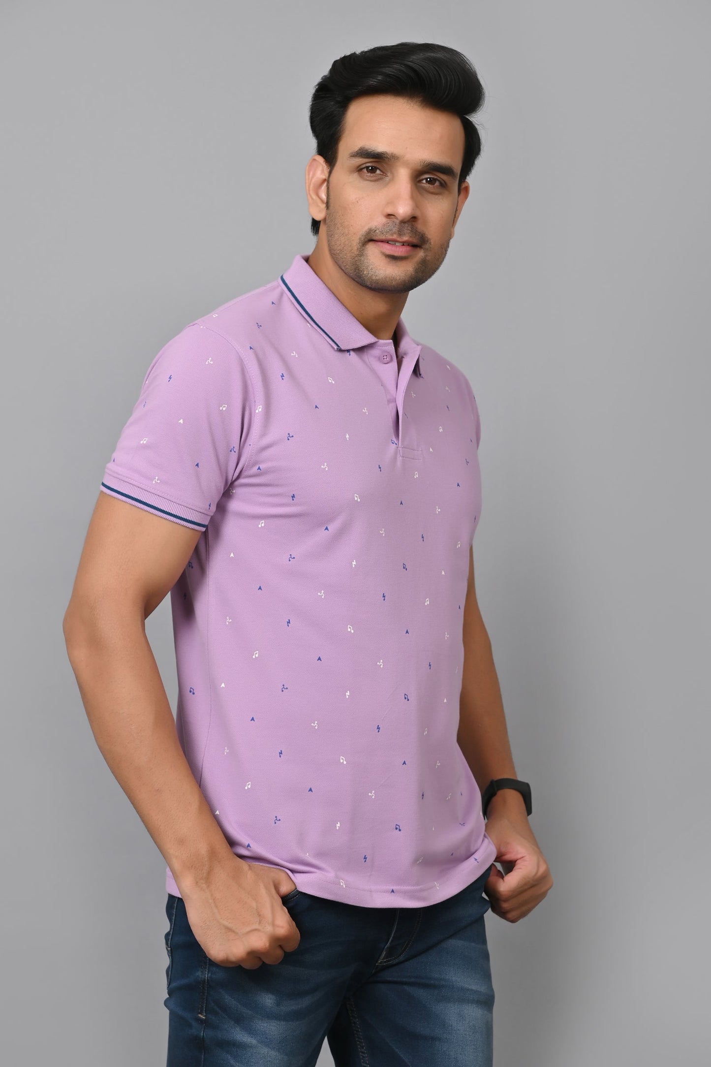 Arbour Men Printed Polo Neck Cotton Blend Half Sleeve T-Shirt