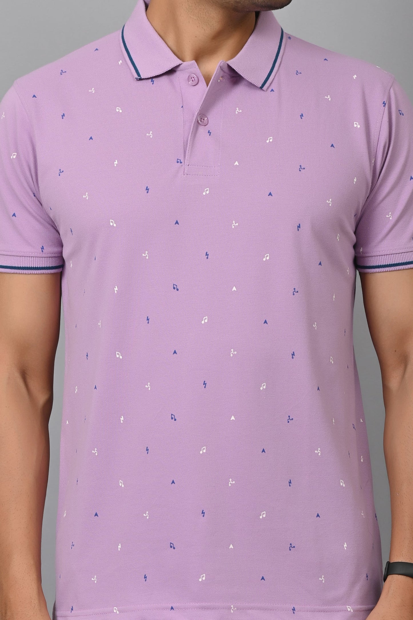 Arbour Men Printed Polo Neck Cotton Blend Half Sleeve T-Shirt