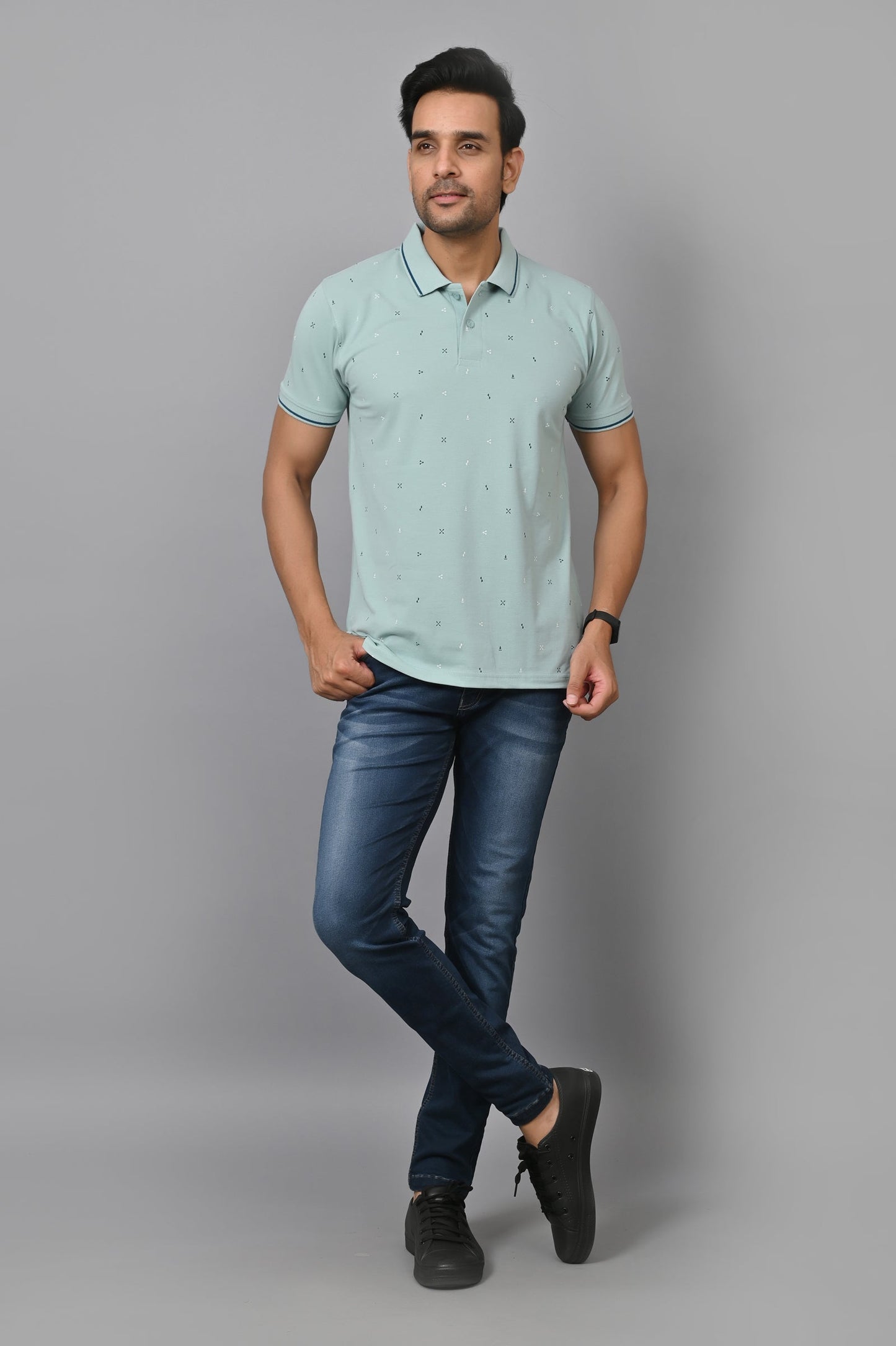 Arbour Men Printed Polo Neck Cotton Blend Half Sleeve T-Shirt